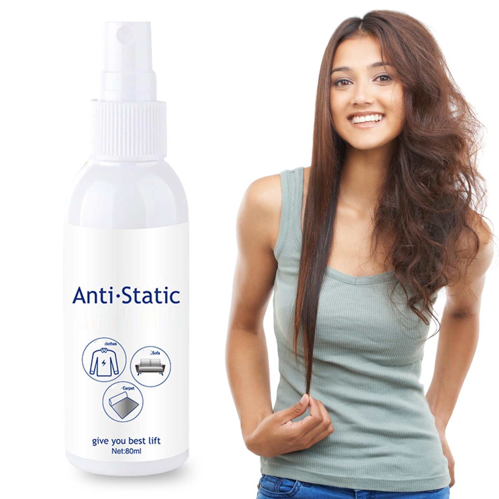 Spray Antystatyczny,Odświeżacz Tkanin 80ml Spray Antystatyczny - Natychmiastowy Długotrwały Płyn do Tkanin Antyprzylepny Środek do Prania dla Ubrań i Dywanów