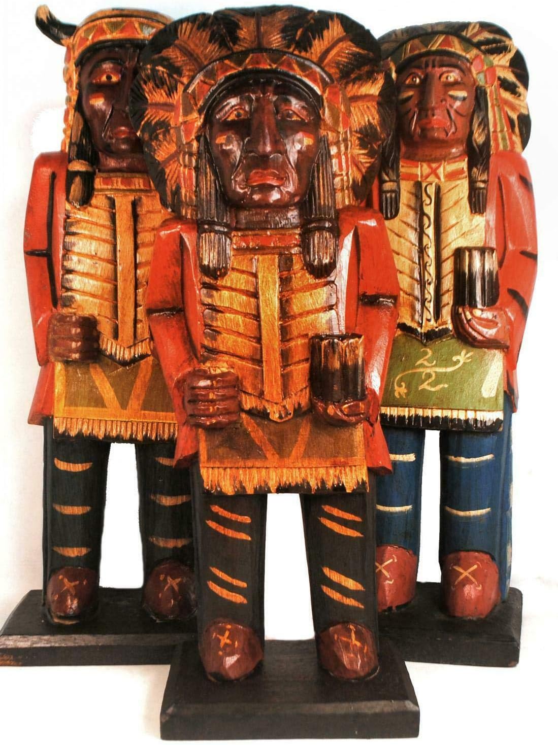 1 x Replica Native American Solid Wood Wooden Indian Chieftain Chief Warrior Statue 50cm Tall