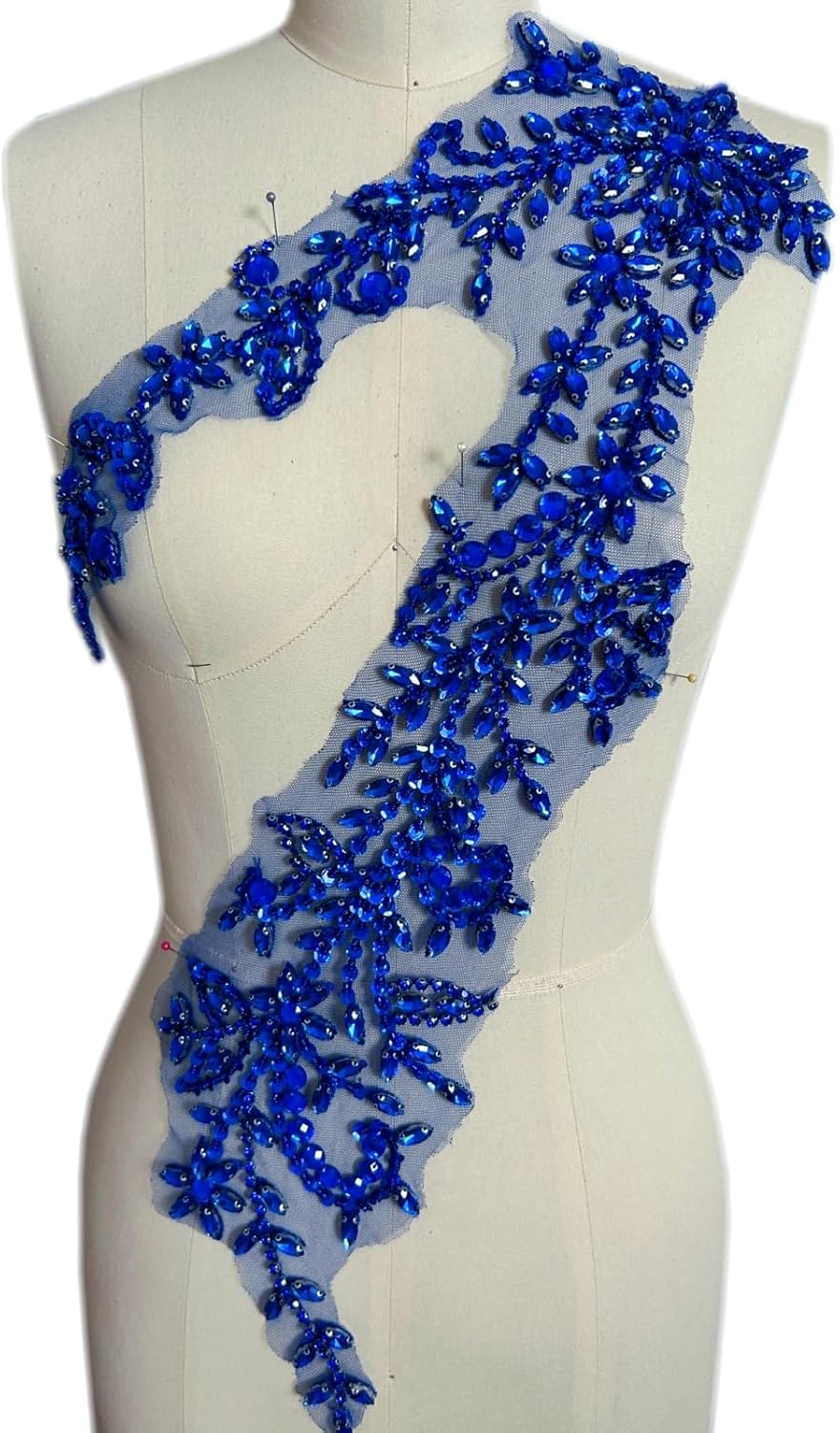 Lace Appliques Patches Glass Acrylic Rhinestoens Sewing for Wedding Dress Sew on Clothing Prom Costumes Gown Designer DIY Front Bodice Decorations (Royal blue), ymal-388