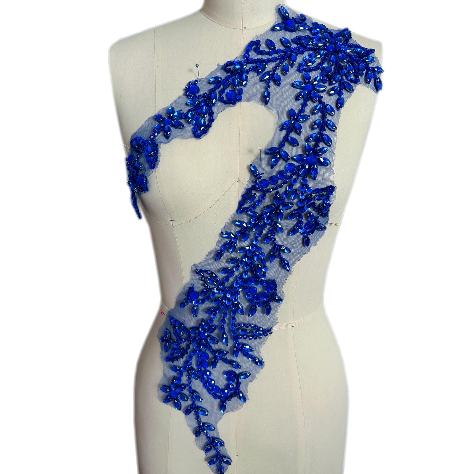 Lace Appliques Patches Glass Acrylic Rhinestoens Sewing for Wedding Dress Sew on Clothing Prom Costumes Gown Designer DIY Front Bodice Decorations (Royal blue), ymal-388