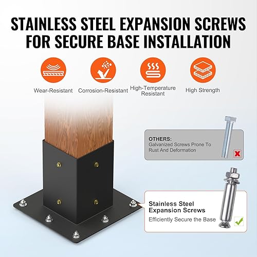 Miniatura 113 de VEVOR Kit de soporte para pérgola de 6 x 6 pulgadas (tamaño interior 5.6 x 5.6), 4 piezas de soporte de esquina resistente de 3 vías, kit de base