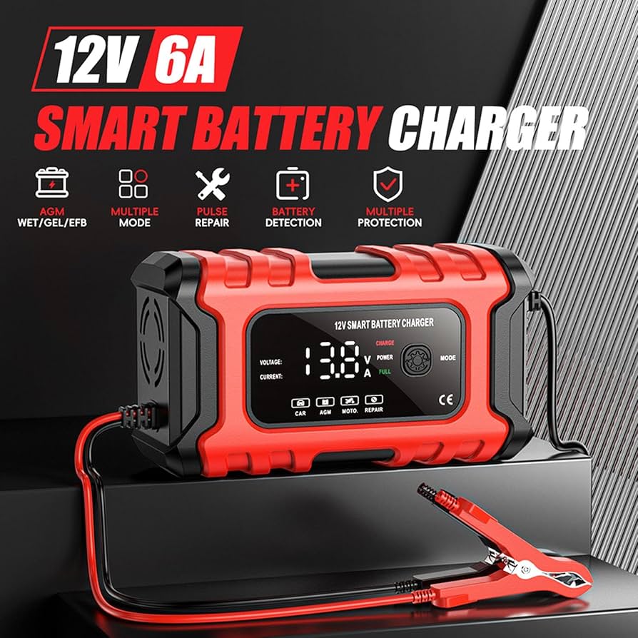 Amazon.com: Cargador de batería de automóvil, cargador inteligente de batería de 12 V 6 A, desulfatador de mantenimiento de batería automotriz de 12 V con compensación de temperatura para automóvil, camión, motocicleta,