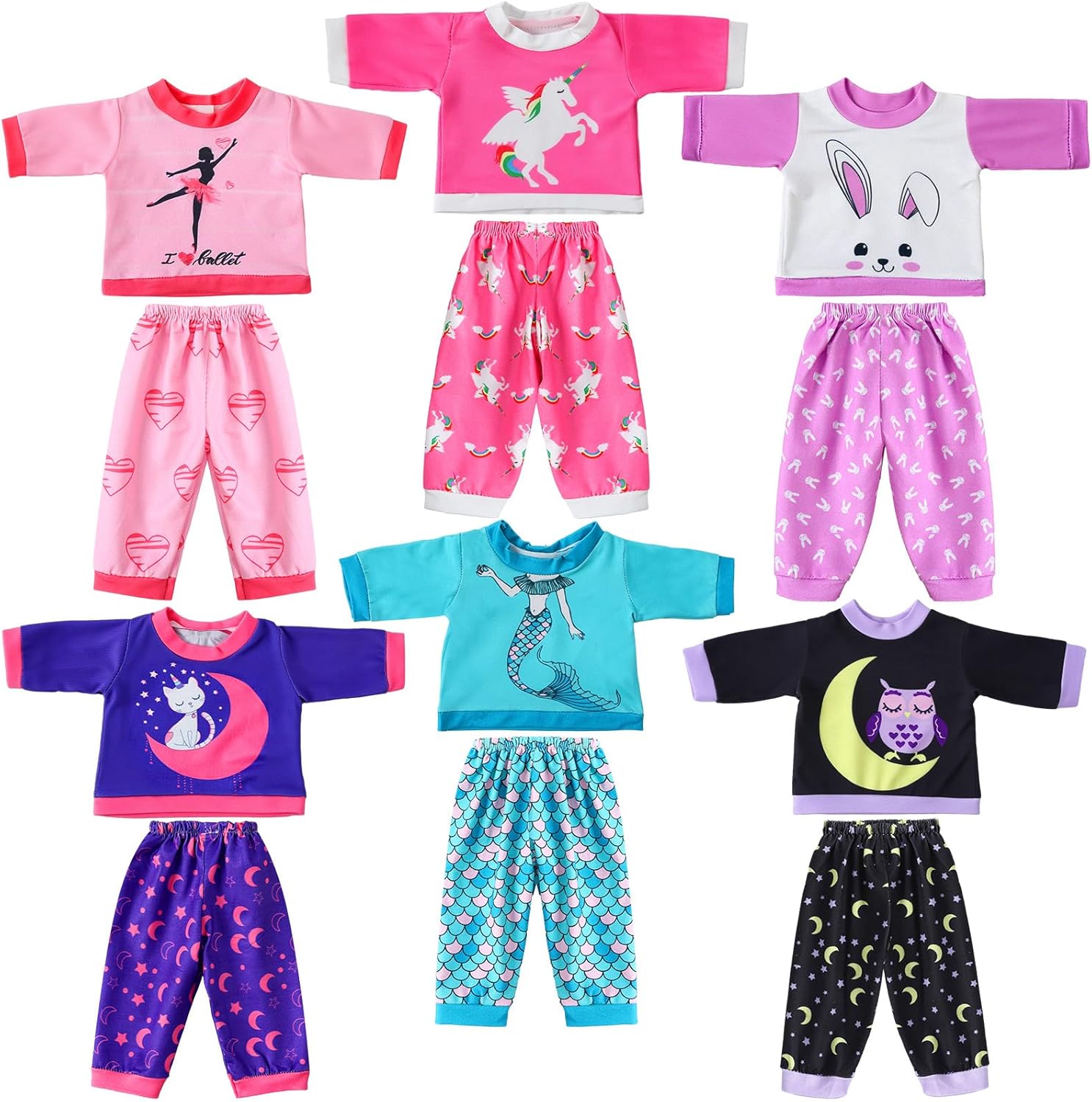 Fourluoo 6 Sets Baby Dolls Clothes 18 Inch Reborn Baby Doll Outfit Accessories Jumpsuits with Hats for Party Game Gifts (Cartoon Style)