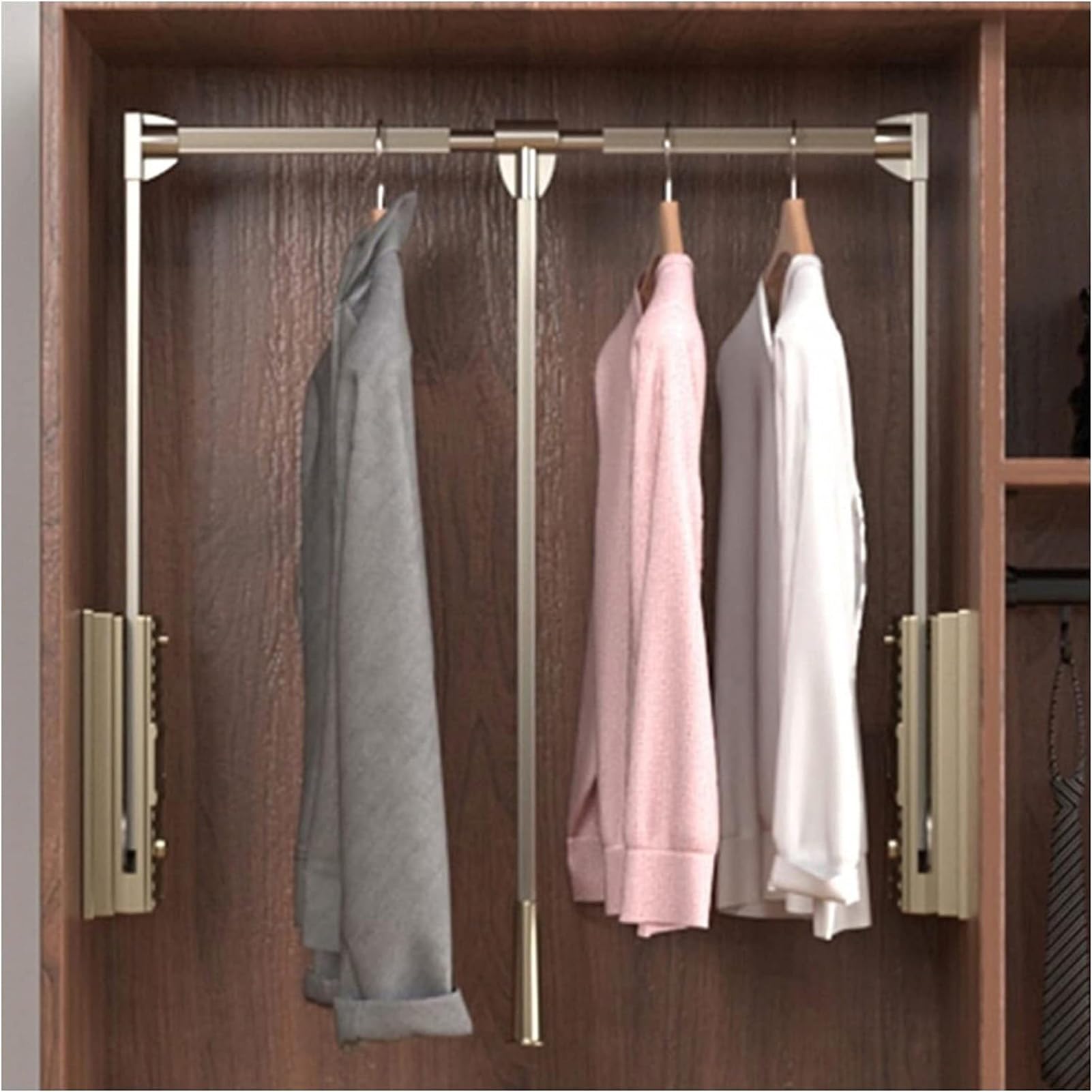 Tringle de placard rétractable avec amortisseur pneu pour dressing haut