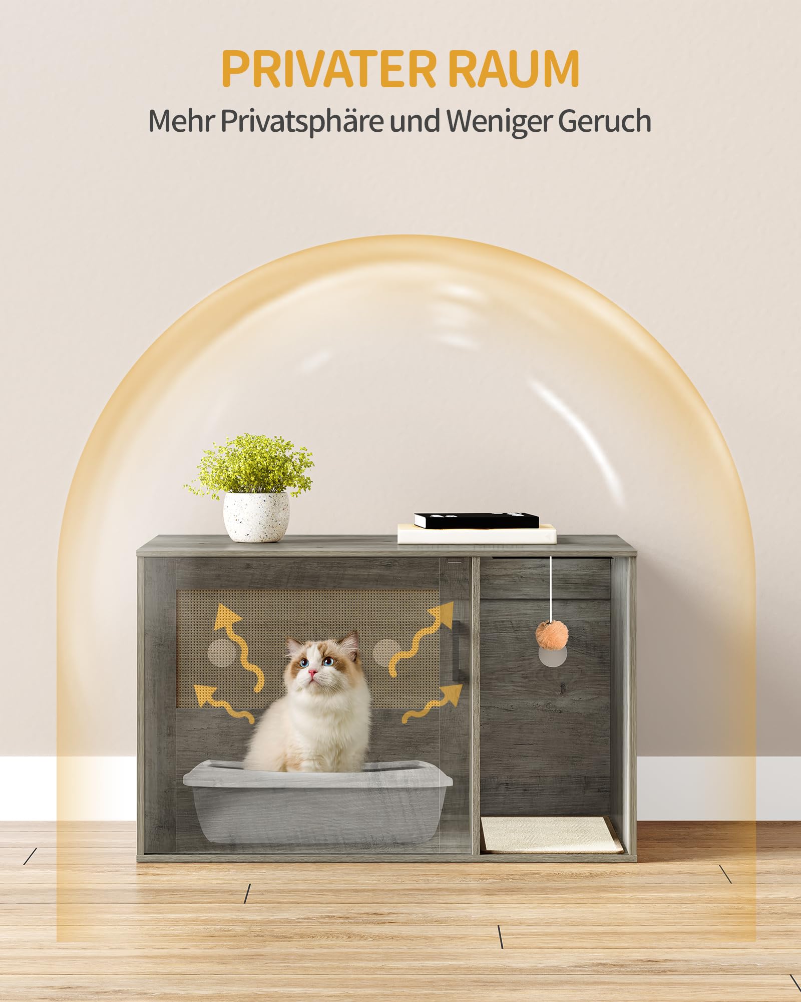 PawHut Katzenschrank Für Katzentoilette Katzenklo Katzenhaus Katzenbett Mit Türen Ausziehplatte 60 X 55 X 62,5 Cm
