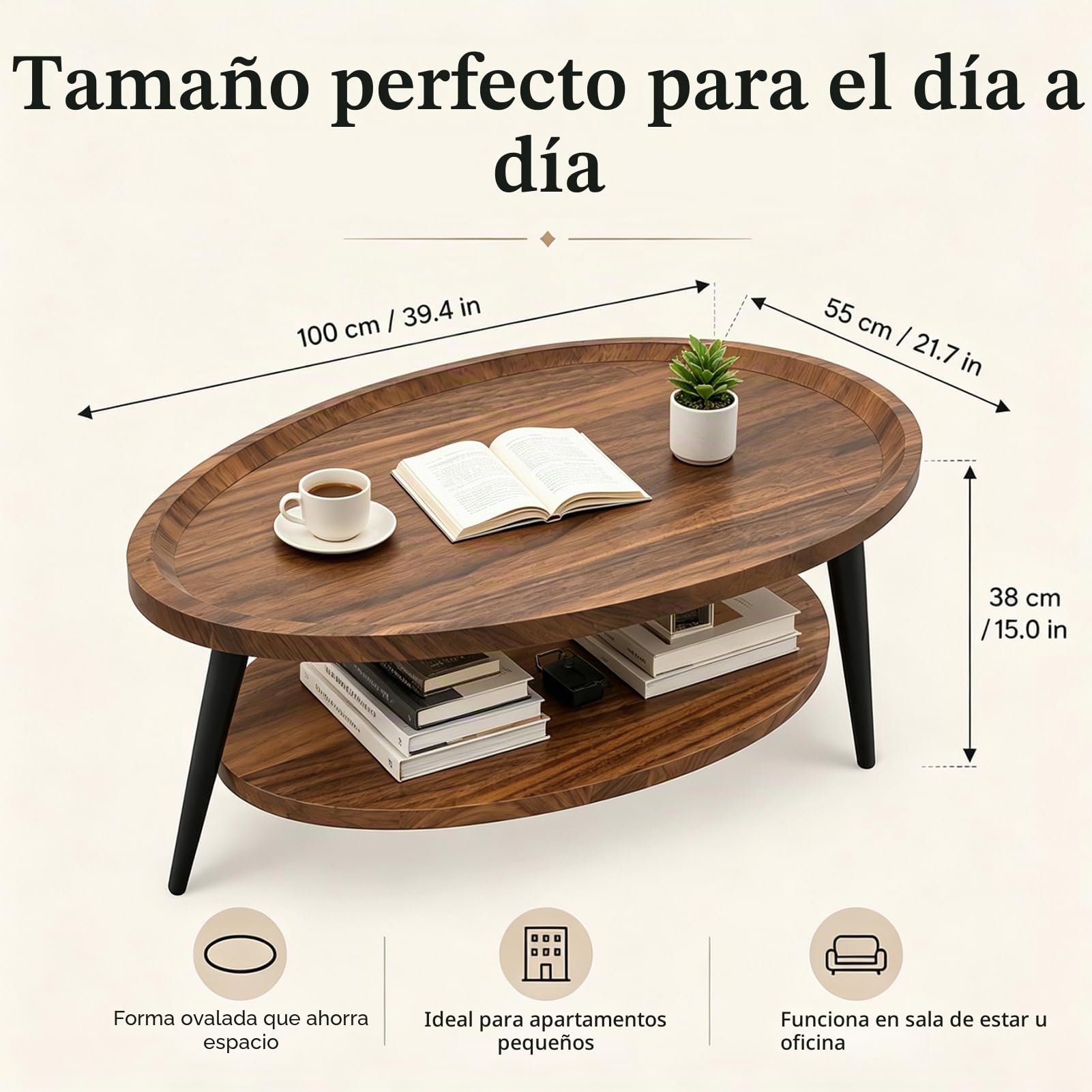 Mesa Centro Ovalada, Mesa De Centro Redonda De 2 Niveles, Mesas Auxiliares En Forma De Gota, Mesa Centro Salon Con Efecto MáRmol, Mesa De Sofá, Para SalóN, Hogar, Oficina 100*55*38cm (Noce)