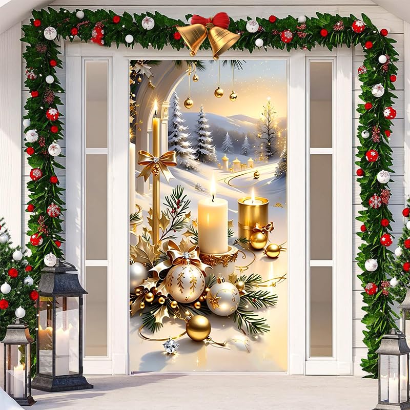 Surwin Weihnachtsdeko Tür, Weihnachtskugeln Weihnachten Banner Tür...