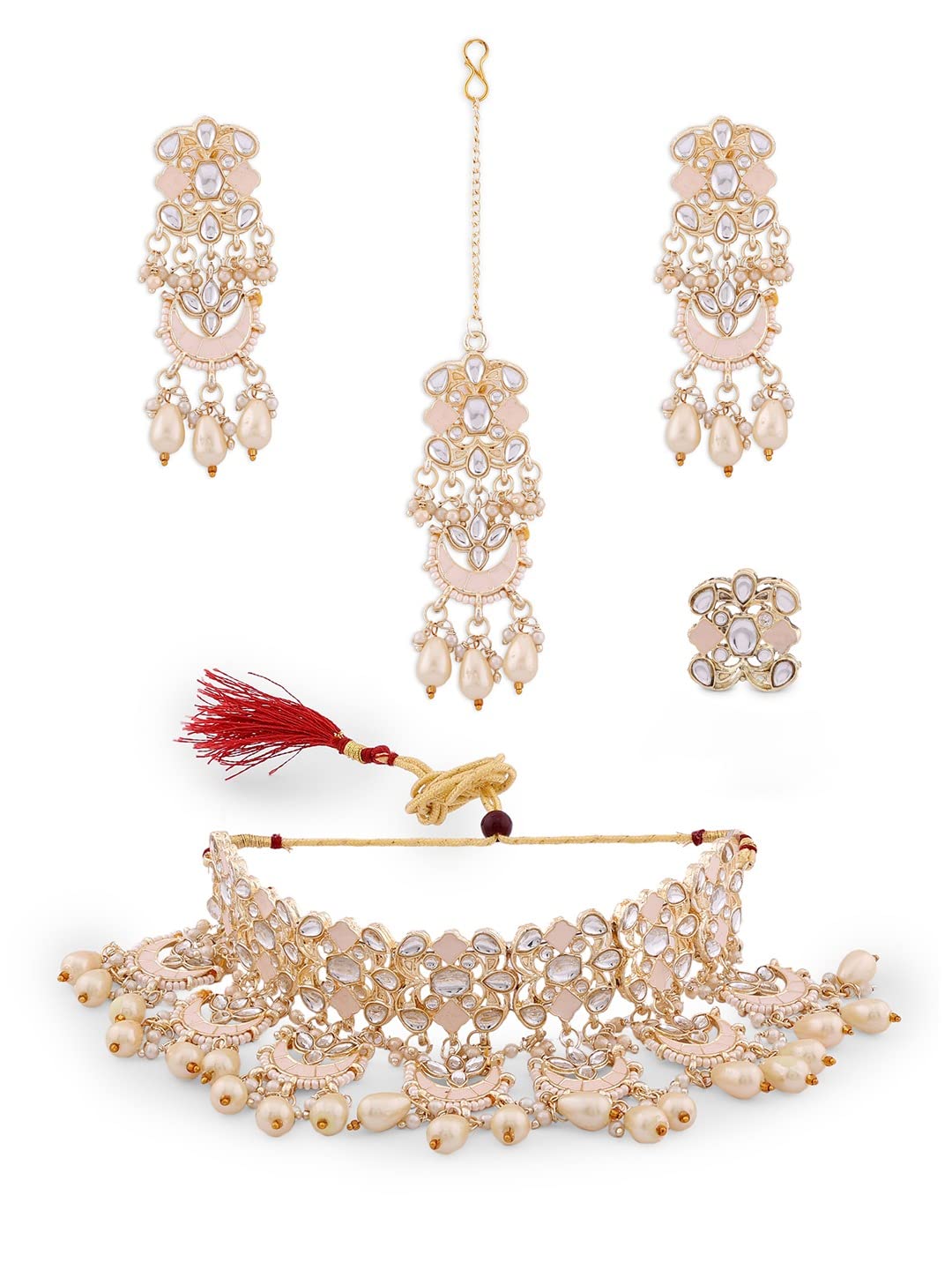 ZAVERI PEARLS Gold Tone Kundan & Pearls Meenakari Necklace Earring Maangtikka & Ring Set For Women-ZPFK13824 (B0B1JFTZNL) Amazon Price History, Amazon Price Tracker