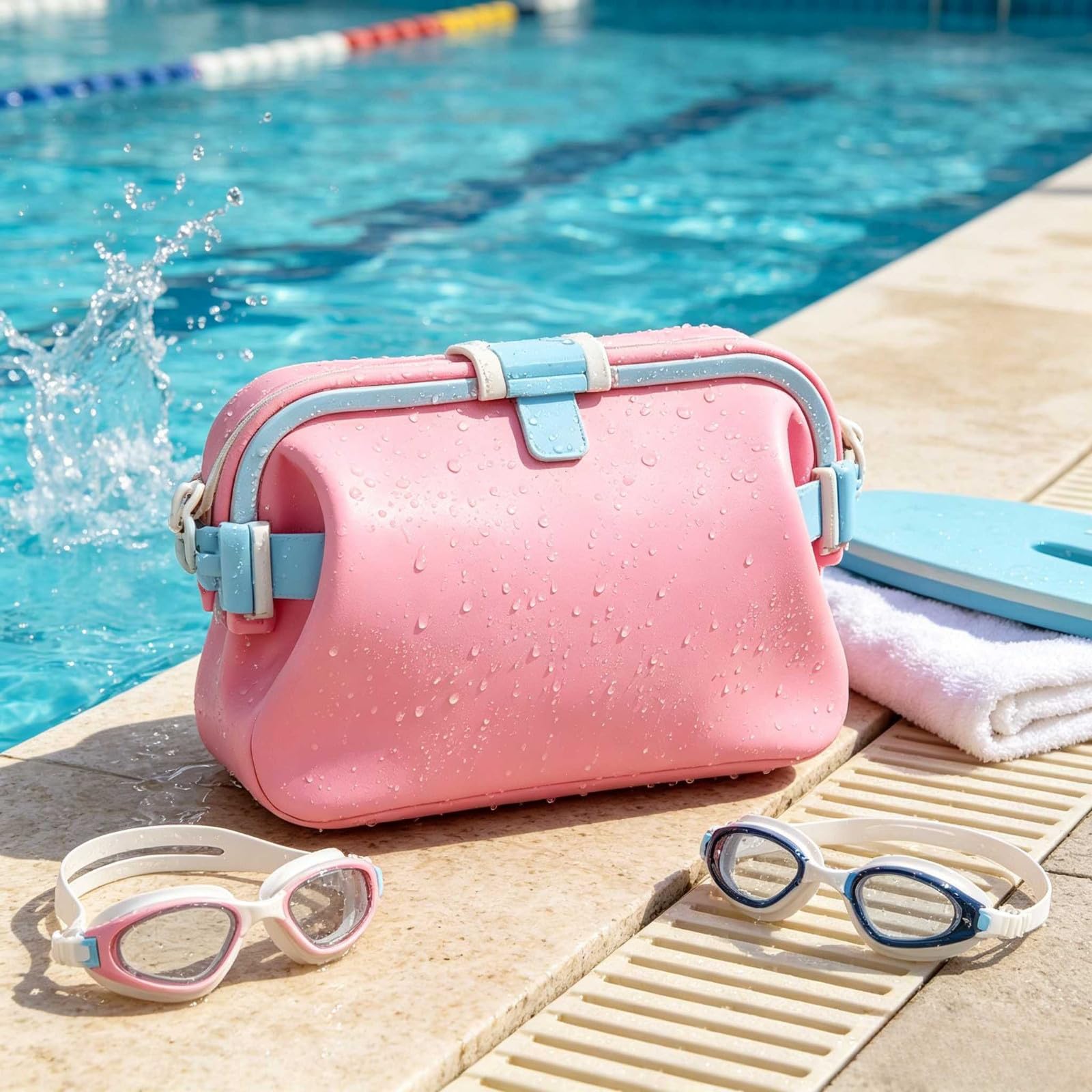 2026 New Foldable Silicone Beach Bag, Outdoor Waterproof Silicone Tote Bag, Lightweight Travel Pouch, Floating Silicone Pool Bag, Easy to Clean & Carry, for Vacation Camping Swimming (Pink)