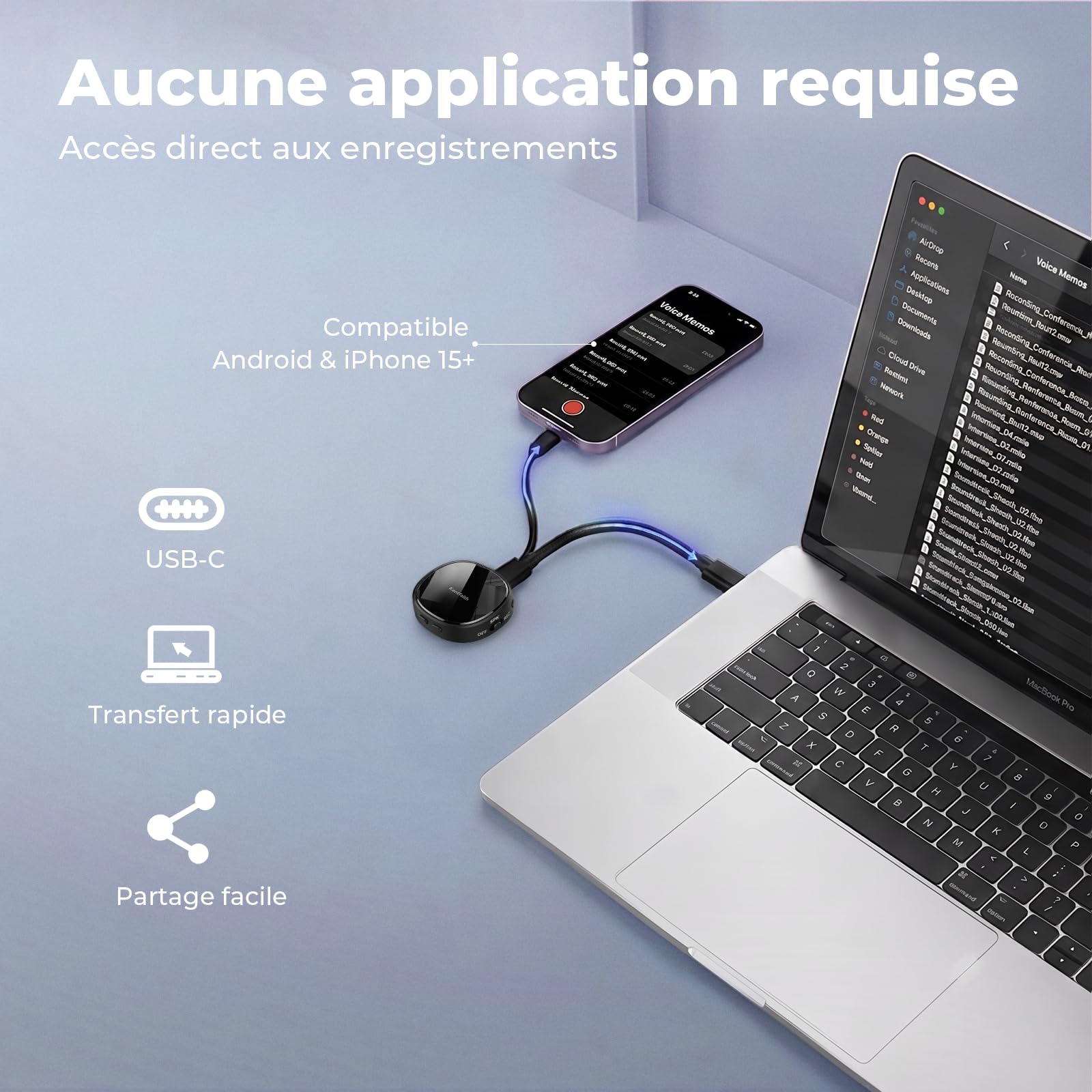 Kentfaith Dictaphone Enregistreur Vocal 64 Go Magnétique Activation Vocale
