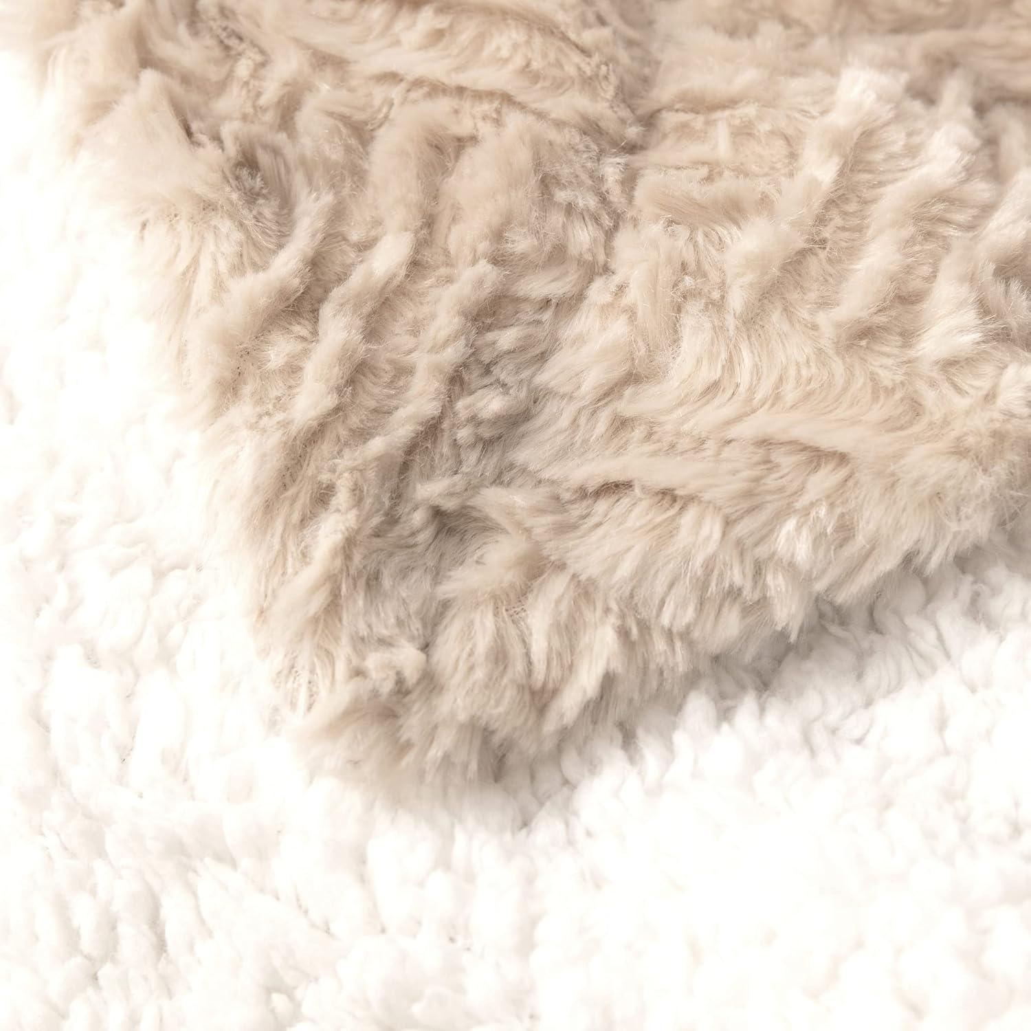 DaDa Bedding Champagne Ivory Faux Fur Throw Blanket - Dreamy Neutral Nude Gold Geometric Embossed Sherpa Backside - Super Soft Warm Cozy Plush Fluffy - 50" x 60" - Image 5