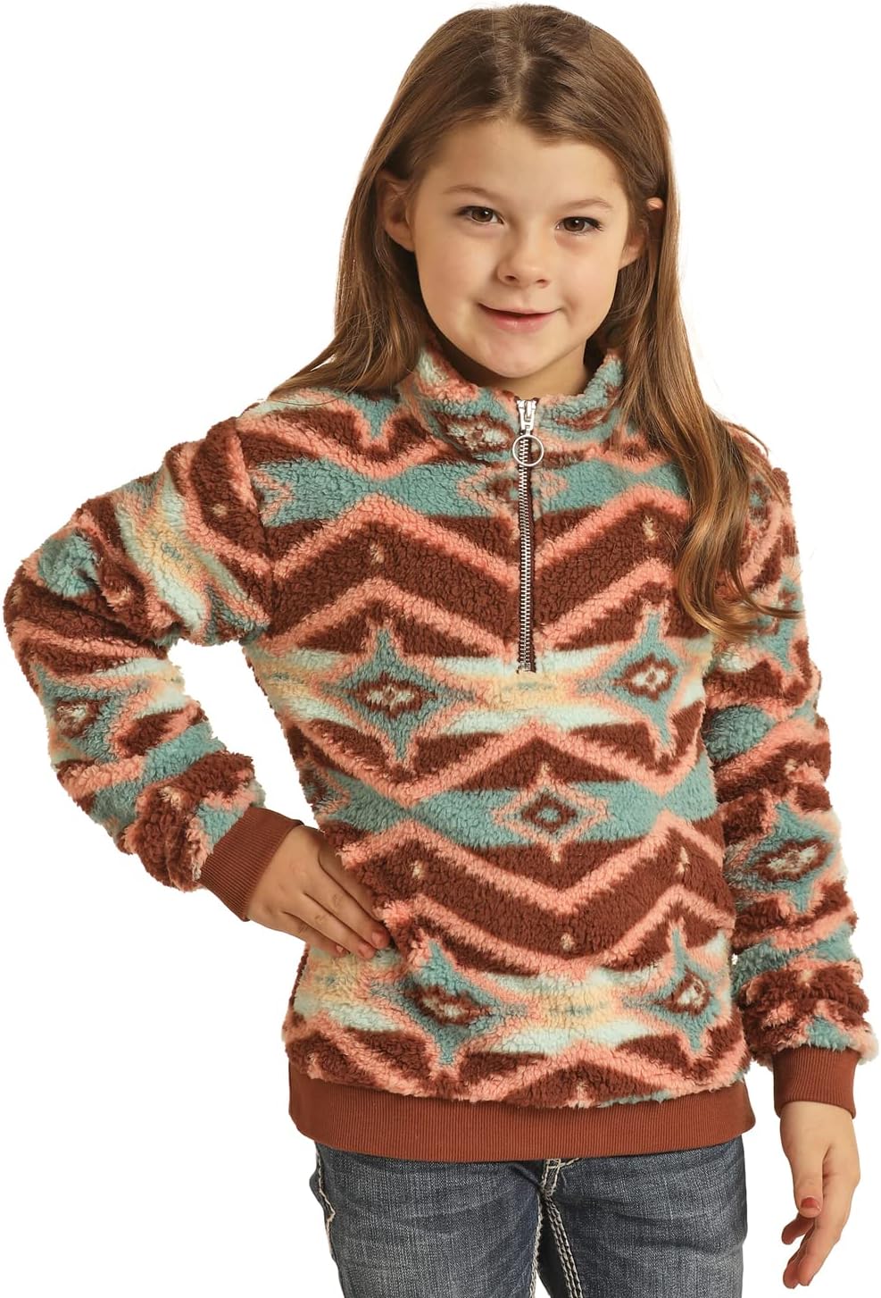 Rock & Roll Cowgirl Girls' Sherbert Aztec Pullover, X-Large