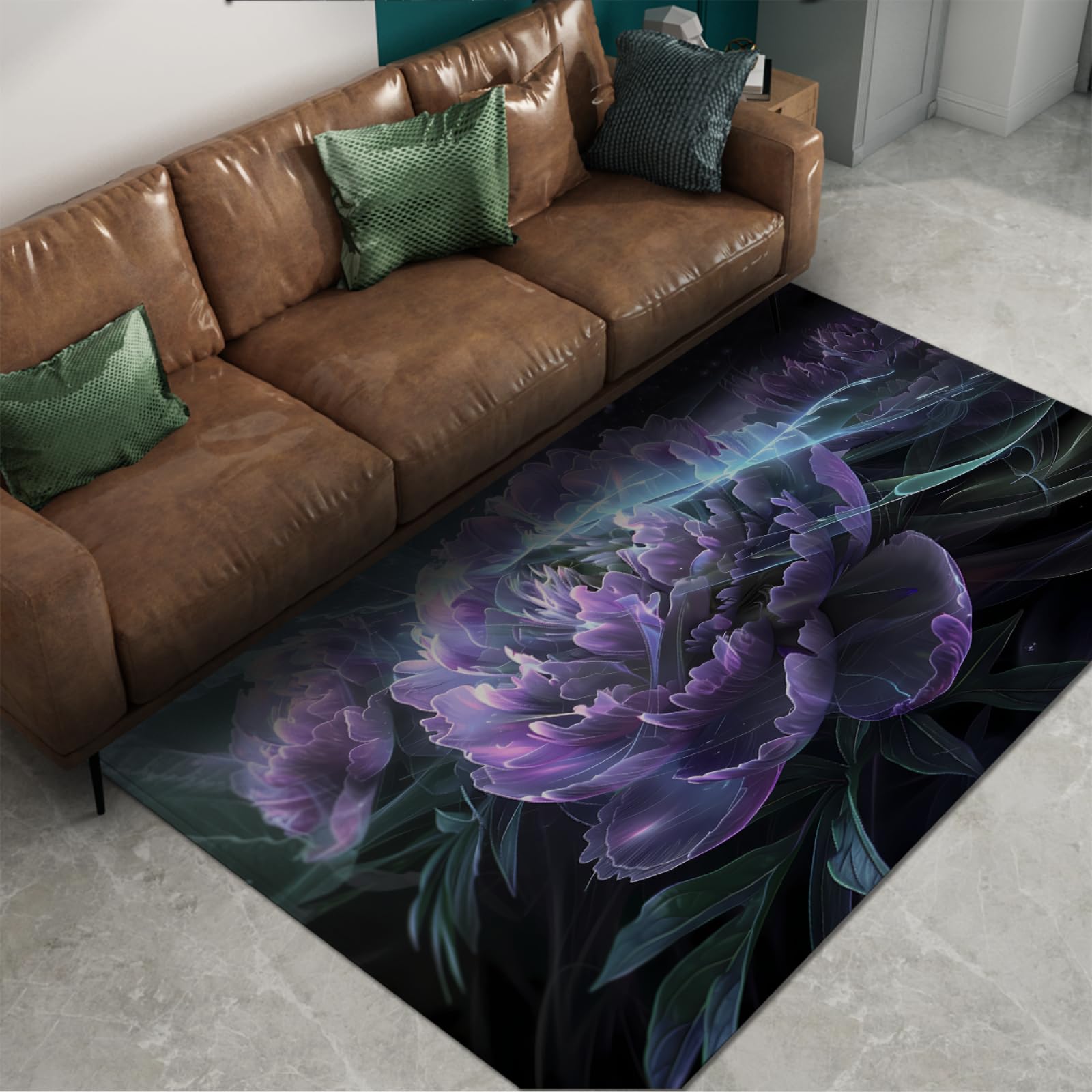 Tapis de Fleurs Violettes 60x90cm Vintage Oriental Design Entrée Tapis Élégant Moderne Floral Lavable Cuisine Tapis Antidérapants Chambre Tapis