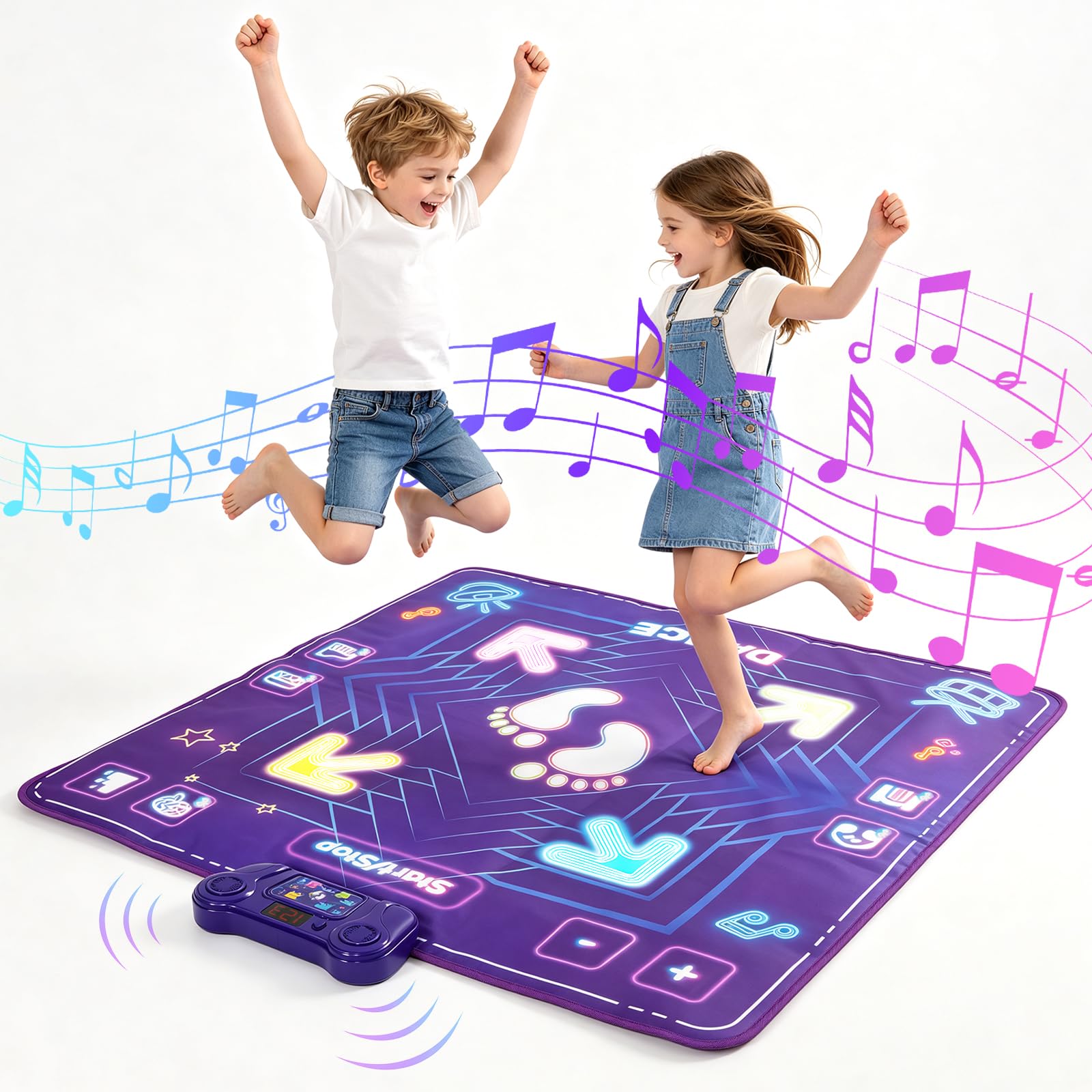 EULEUY Dance Mat Toys for Kids with LED Lights,Wireless Bluetooth,6 Modes,13 Keys,Adjustable Volume and Speed,Light Up Musical Dancing Game Pad,Christmas Birthday Gifts For Girls Boys Age 3+,90x90cm