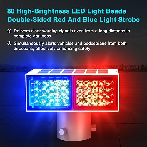 Miniatura 2 de Aolyty Luz estroboscópica solar, luz roja brillante y azul intermitente IP65, luz de advertencia solar impermeable de doble cara, luces de