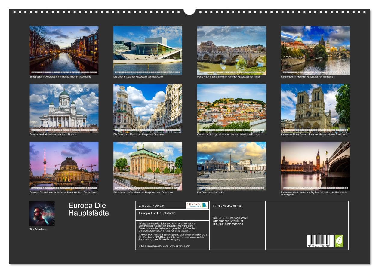 Europa Die Hauptstädte (Wandkalender 2026 DIN A2 quer), CALVENDO Monatskalender: Zwölf wunderschöne Bilder der schönsten Städte Europas (CALVENDO Orte)