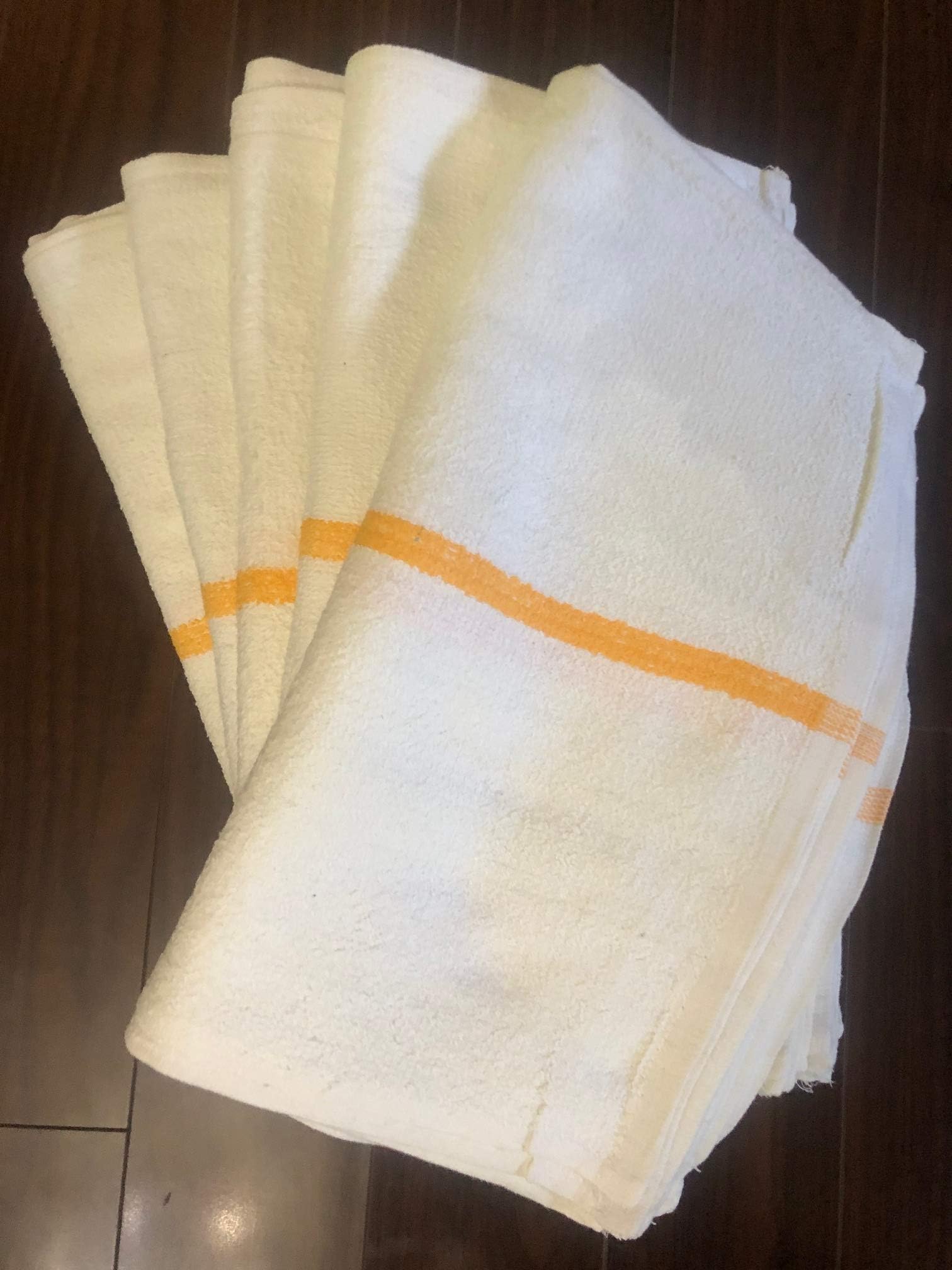 60 NEW LARGE STRIPE TERRY SHOP TOWELS RESTAURANT BAR MOPS TOWELS 32oz Gold Stripe
