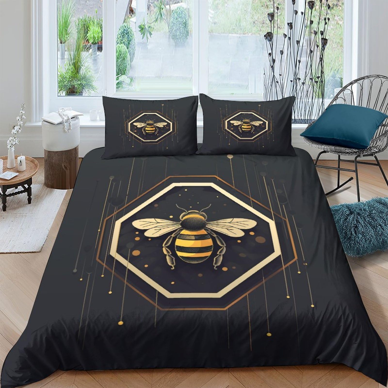 Ensemble de literie abeille 3D pour décorer une chambre parentale printanière