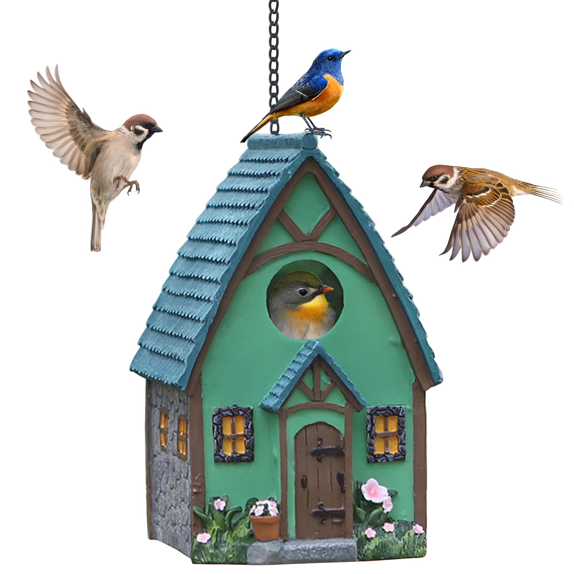 Bird House for Outside, Resting Place for Birds, Hanging Natural Bird Nest, Bluebird House Handcrafted Hut - Green