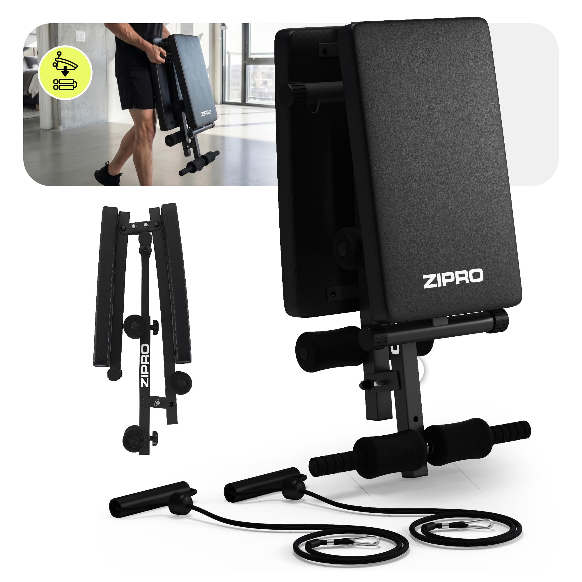ZIPRO Banco Abdominales Sixbox Inclinado Plegable Ajustable Bandas 110kg