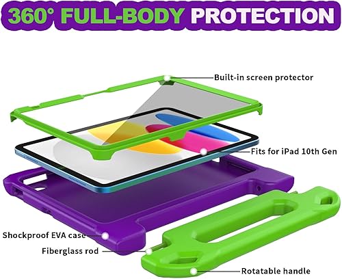 Miniatura 5 de YIHE - Funda para niños compatible con iPad de 10.9 pulgadas de 10. generación, con protector de pantalla integrado y soporte para lápices, funda