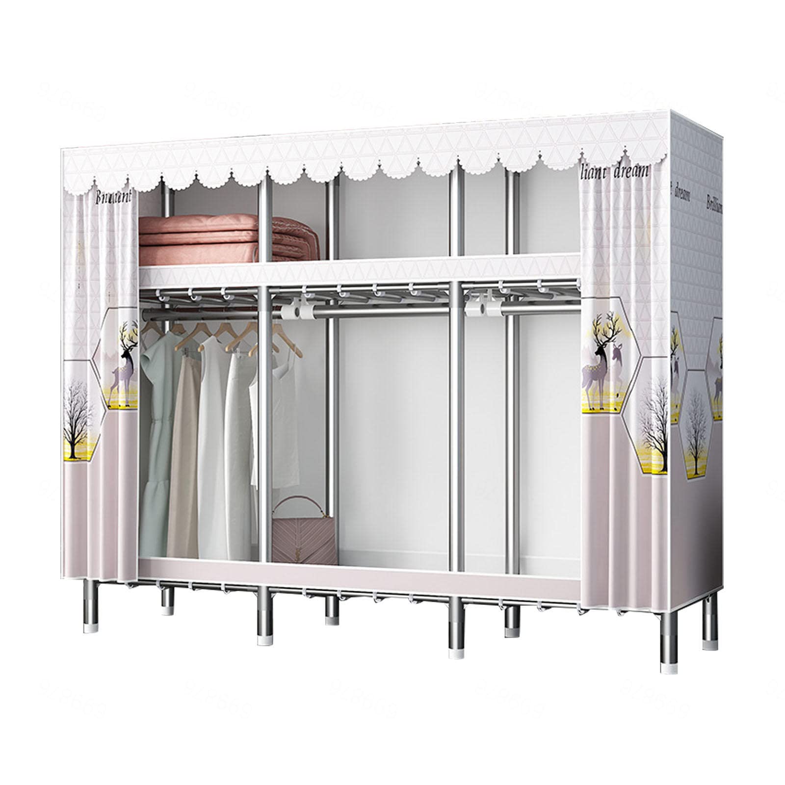 Kleiderschrank, tragbare Kleiderschrankregale, faltbarer Schrank mit Kleiderstange, Kleiderschrank-Aufbewahrungsorganisator für Schlafzimmer,C-176x45x169cm