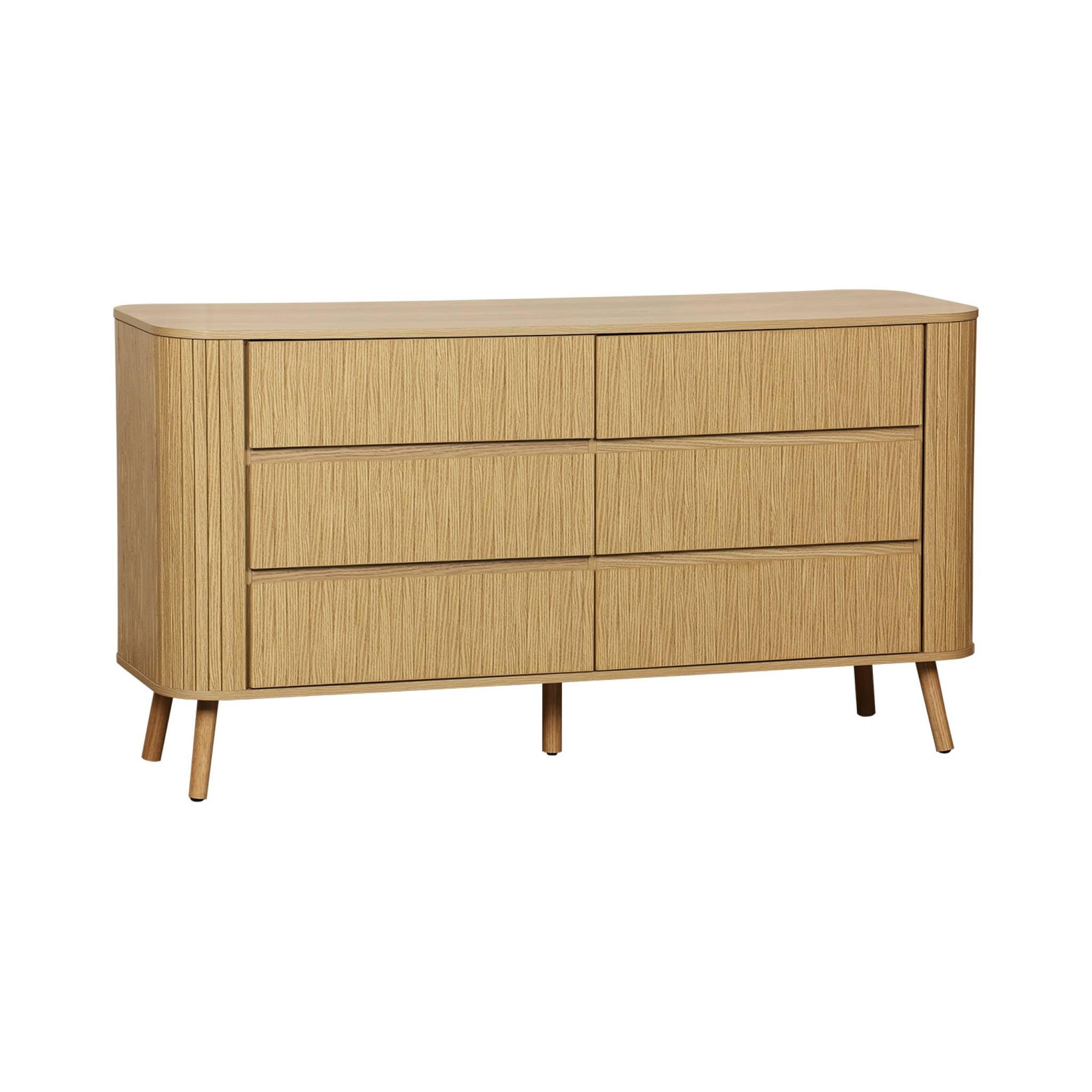 sweeek - Commode 6 tiroirs. décor strié Naturel. L 150 x P 45 H 80cm