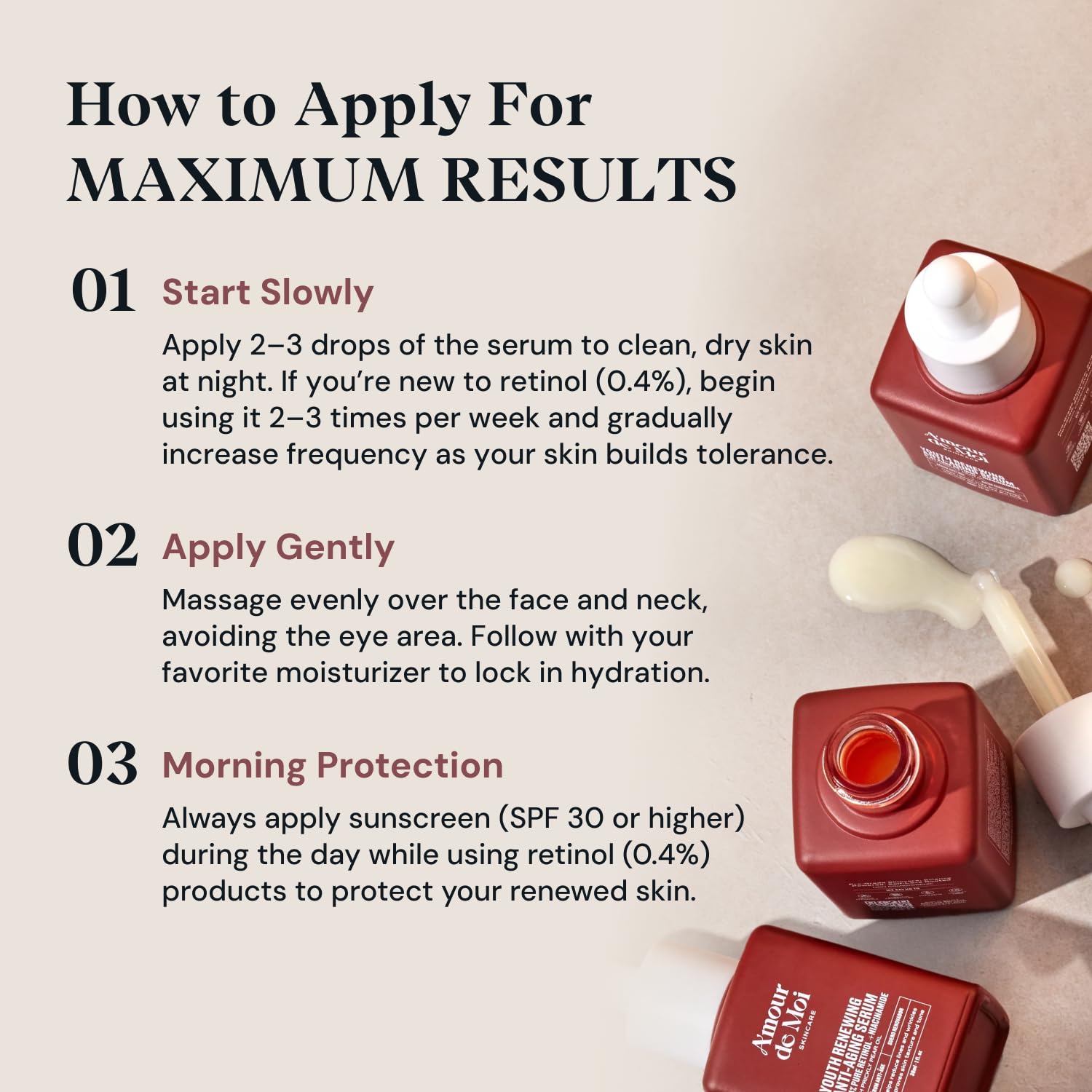 ADM Anti Aging Pure Retinol Serum For Face with Niacinamide - Resurfacing, Smoothing Fine Lines, Wrinkles, Acne Scars - Moisturizing Facial Skincare Treatment for Sensitive Skin - 1oz - Image 5