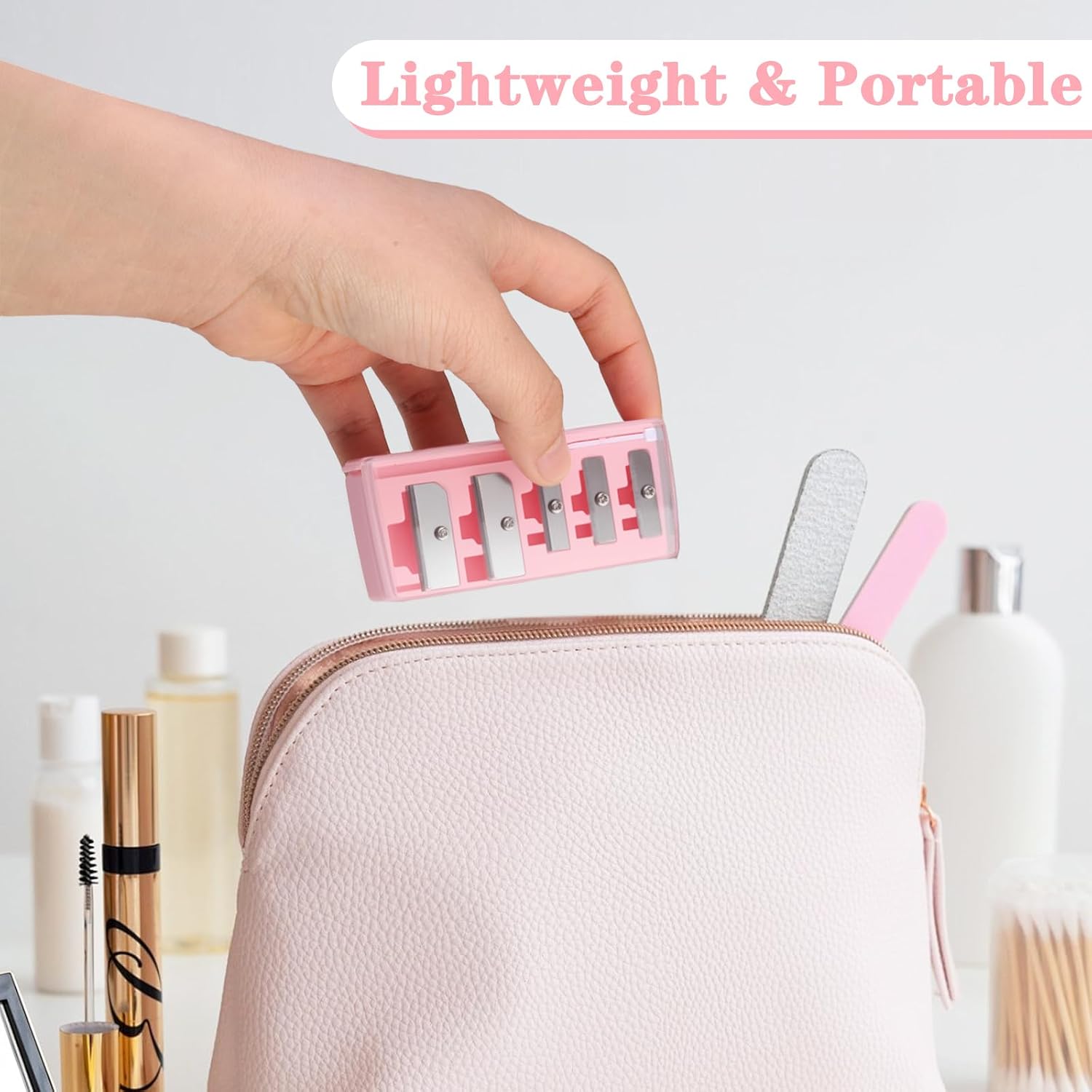 2 Pcs 5 Hole Long Point Manual Makeup Pencil Sharpener with Plastic Lid, Suitable for Eyeliner, Lip Liner and Eyebrow Pencil, Sharpener for Makeup Pencils (Black+Pink)