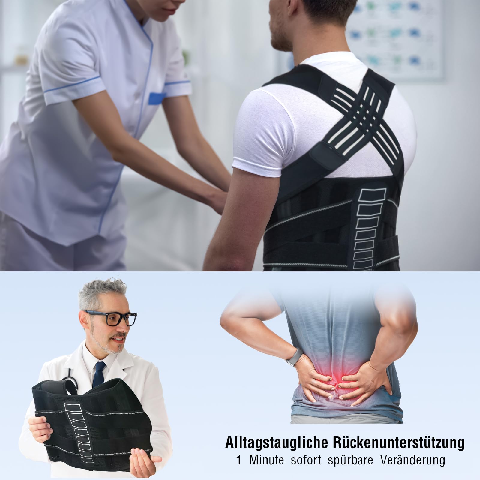 Haltungskorrektor Haltungskorrektur für Frauen und Männer mit Spine Vertical Alignment System, Rückenstütze für mehr Komfort im unteren Rücken mit 3D Lendenpolster