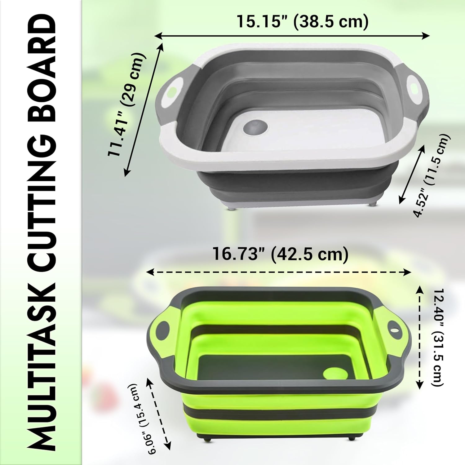 SSKT Pack of 2 Collapsible Cutting Board – Multifunctional Kitchen Sink Tub Basin with Drain, Chopping Board & Washing up Bowl – Space-Saving & Portable for Kitchen, Camping, RV, & Outdoor Use