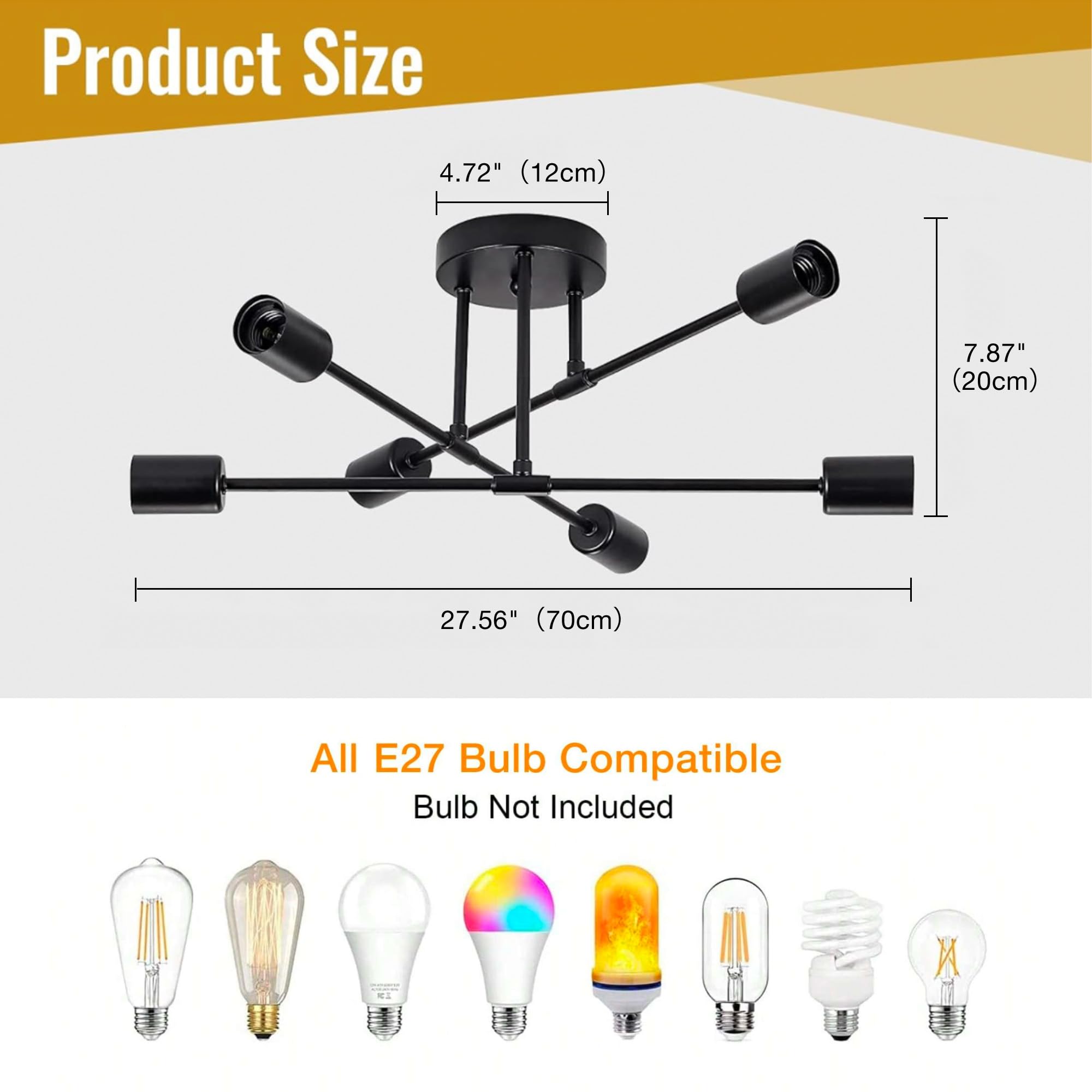 YHTlaeh Lampadario Soffitto Industrial Forma DIY Plafoniera E27 Moderno Lampada da Soffitto in Ferro Vintage per Camera da letto Soggiorno Cucina Corridoio (Nero, 6T)