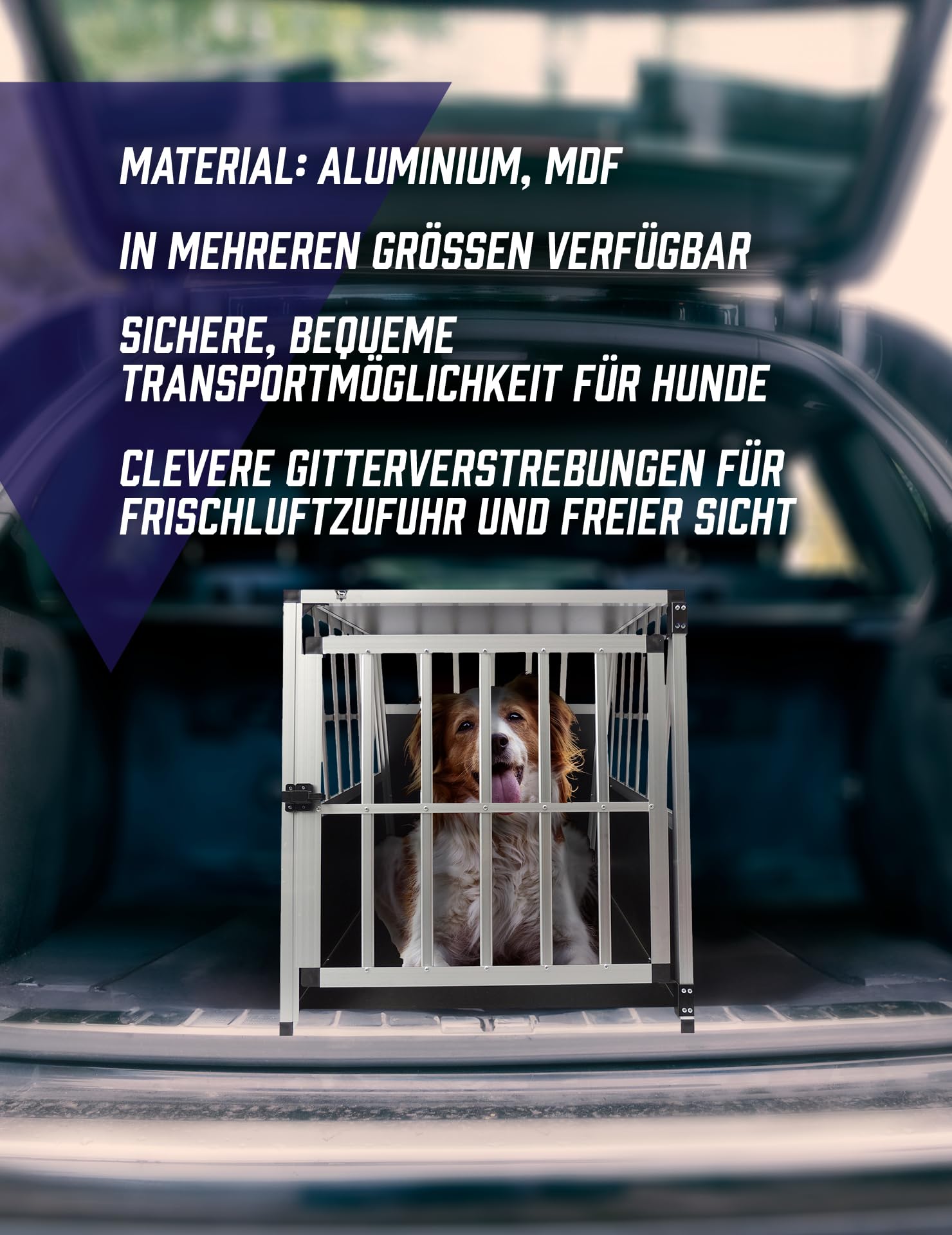 Villa Hunde Transportbox - Sicherer, bequemer Transport für deinen Hund - Stabile Konstruktion, in versch. Größen erhältlich - Leicht, langlebig und einfach zu reinigen (69 x 60 x 54 cm)