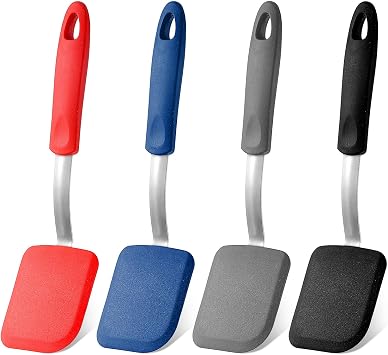 4 Pcs Silicone Cookie Spatula Turner Mini Brownie Spatula Flexible Silicone Spatulas Nonstick Cookware Heat Resistant No Scratch Flipper Baking Utensils for Egg Pancake Gray, Blue, Black, Red