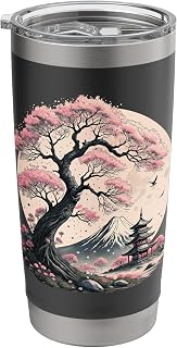 Japanese Sakura Garden Geisha Mount Fuji Cherry Blossom Tree Stainless Steel Insulated Tumbler