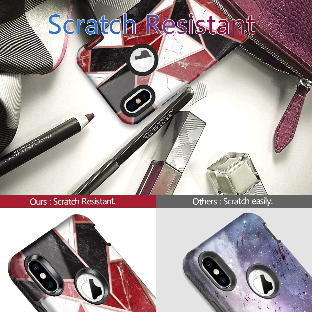 Hekodonk Compatible iPhone Xs Max Case Built in Screen Protector Heavy Duty High Impact Hard PC TPU Bumper Full Body Protective Shockproof Anti-Scratch Cover for Apple iPhone Xs/10s Max -Marble Red