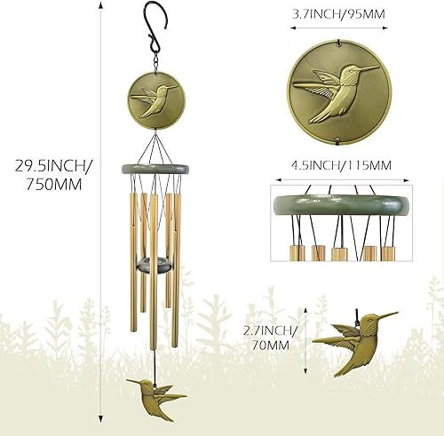 Miniatura 7 de Campanillas de viento de colibrí para exteriores, campanillas de viento conmemorativas de 32 pulgadas para crear un ambiente zen, regalo de colibrí