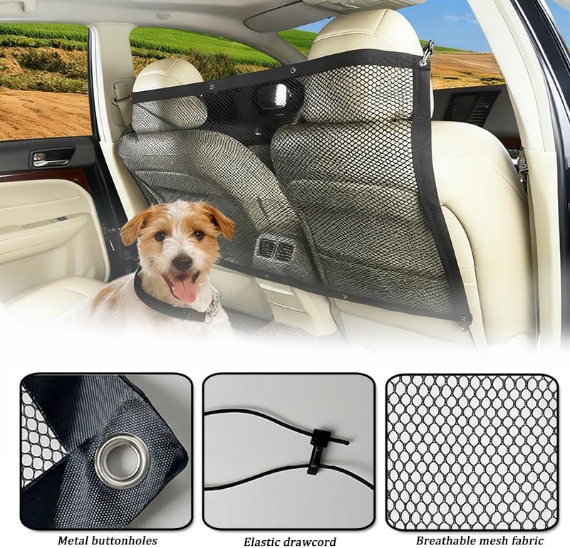 Dog Car Barrier for Chevrolet Impala 2010–2020, Pet Car Divider Back Seat Barrier Net, Back Seat Pet Fence with Adjusting Rope and Hook, Car Dog Isolation Protective Network