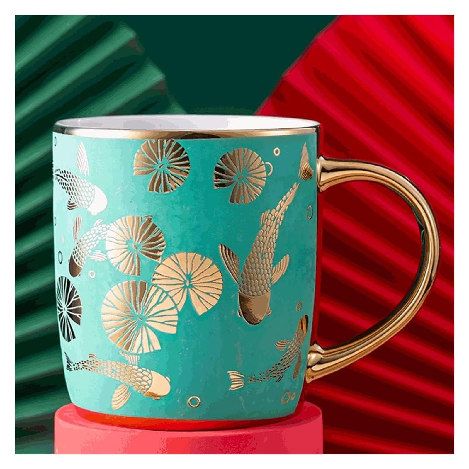 Tazza Tazza da caffè in ceramica dorata in rilievo 350ML Tazza da caffè in porcellana classica in stile cinese classico Tazza multifunzionale Tazza da bere-4 colori bar (Color : Yellow)