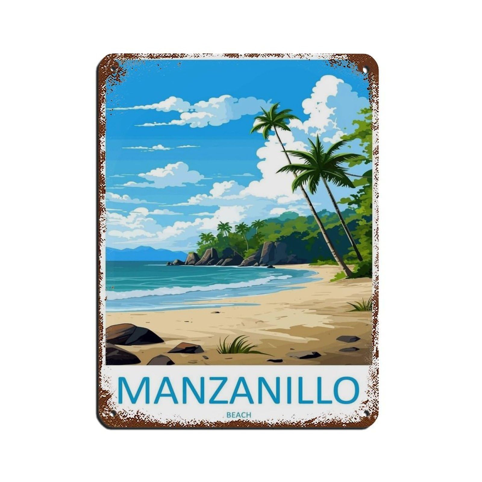 Manzanillo Beach Travel Art Costa Rica (78) Retro Poster Metal Tin Sign Chic Art Retro Iron Painting Bar People Cave Cafe Family Garage Poster Wall Decoration 12x16inch(30x40cm)