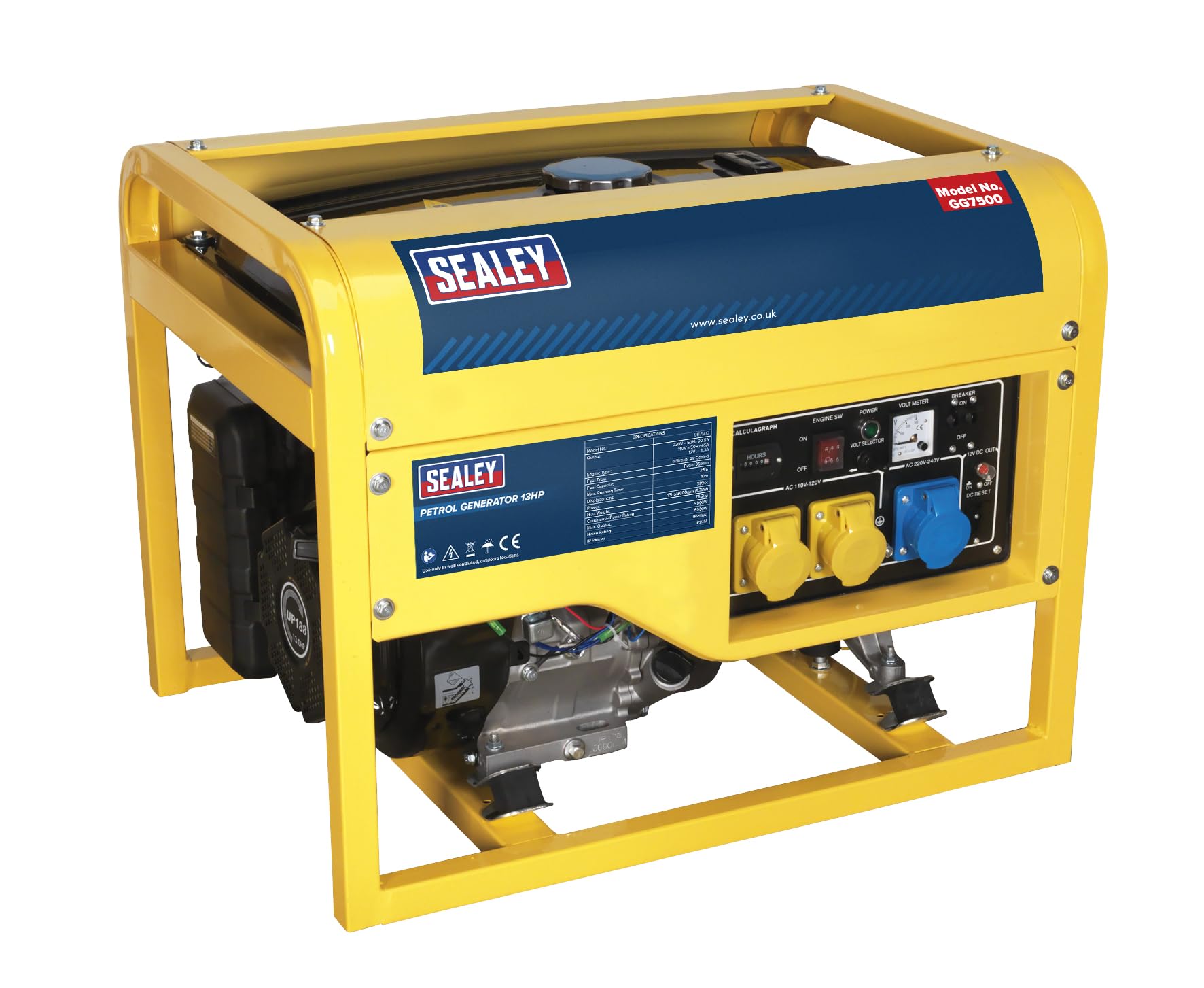 Sealey GG7500 Generator 6000W 110/230V 13hp 4-Stroke Petrol Backup Motorhome