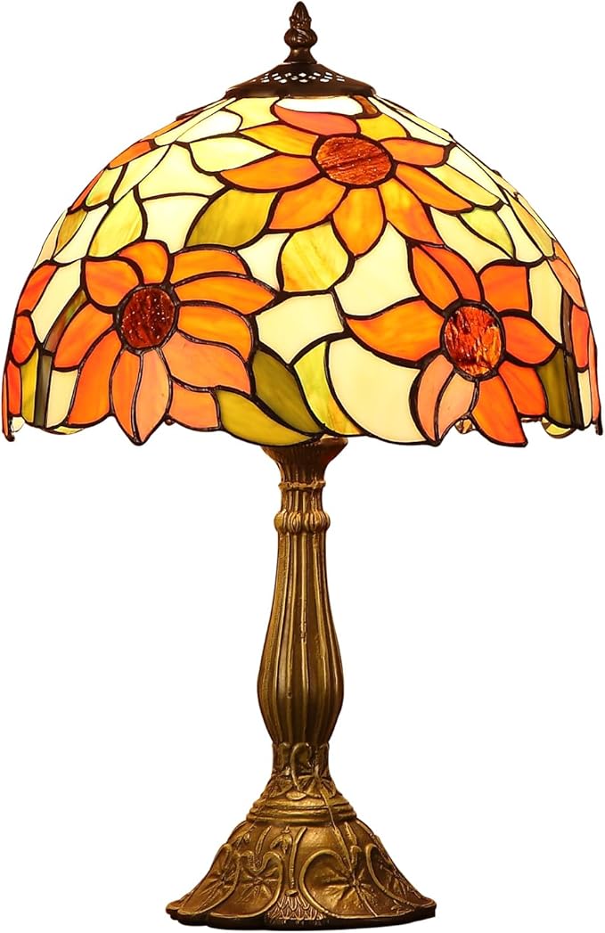 FUMAT Tiffany Table Lamps for Bedroom Nightstand Bedside Lamps 12X12X19 Inch Sunflower Stained Glass Table Lamp for Living Room 12X12X19 Inch Home Office Desk Lamp