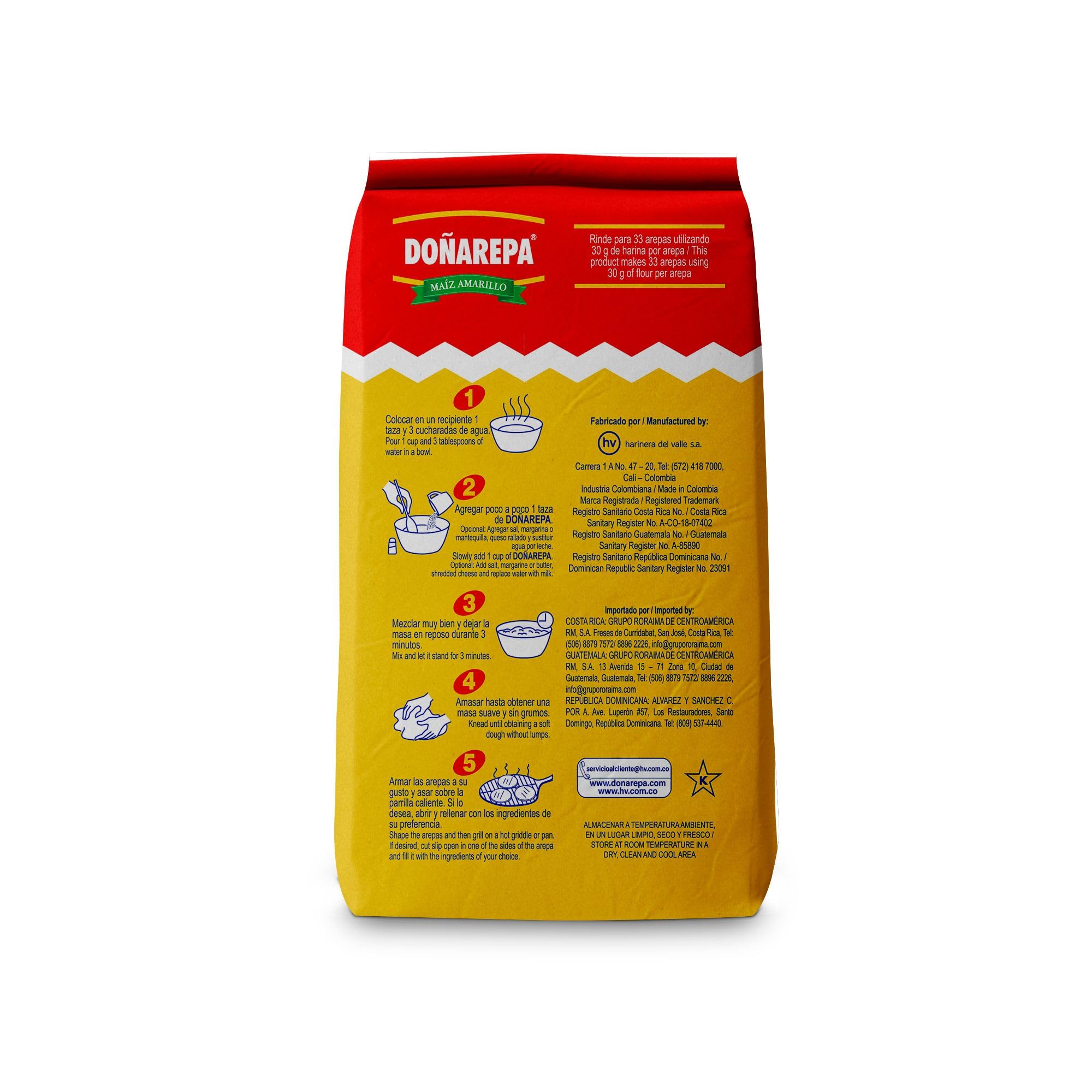Doña Arepa - Harina de Maíz amarillo Extrafina - (Pack 10 x 1 kg) - 100% Natural y Rico en Fibra - Ideal para Preparar Arepas Colombianas, Cachapas y Platos típicos