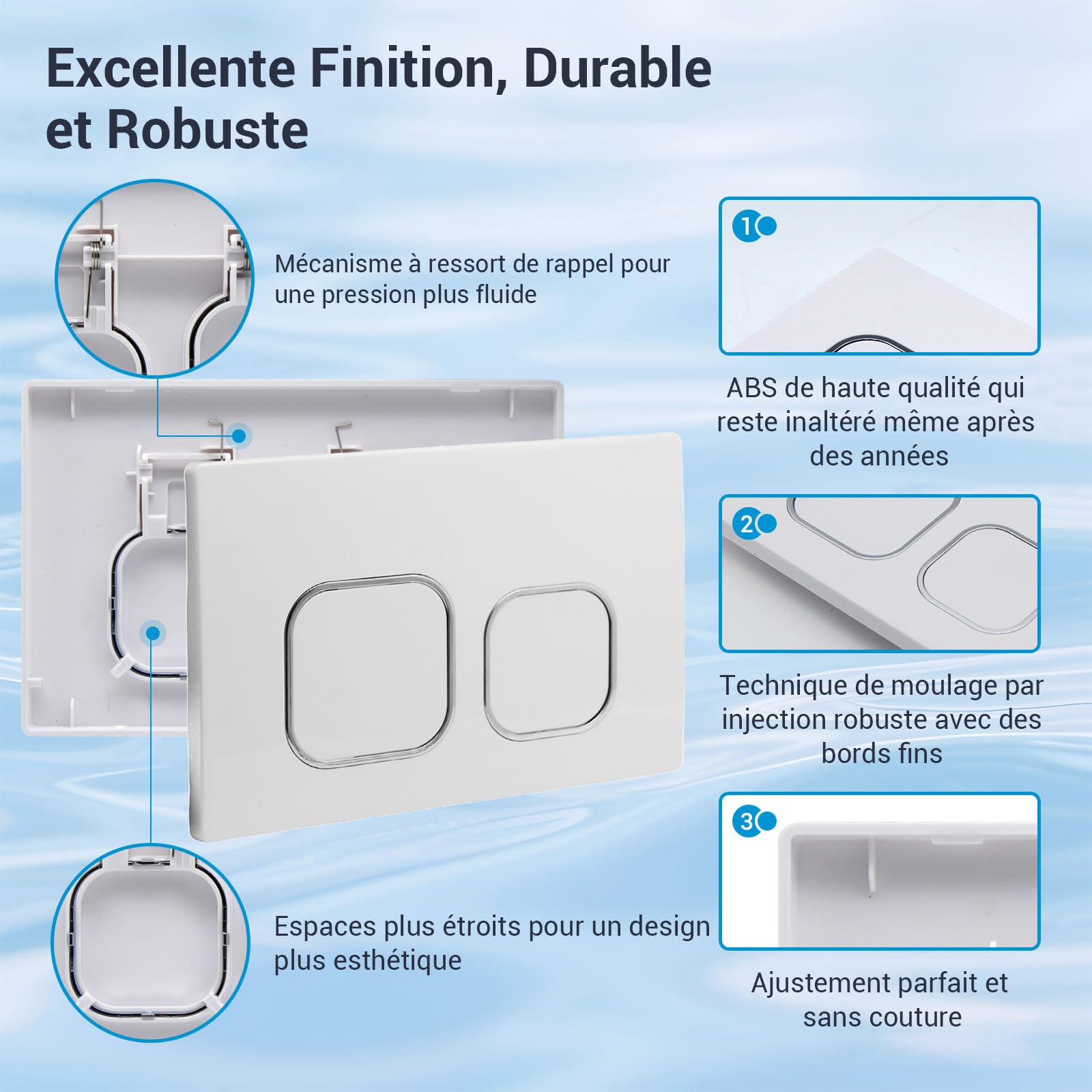 Plaque de Commande WC, Compatible avec Geberit Sigma, UP300&UP320, Dimensions 243×162 mm, Équipée d'un Set de Leviers de Chasse et d'un Cadre d'Installation.(Blanc & Chrome)