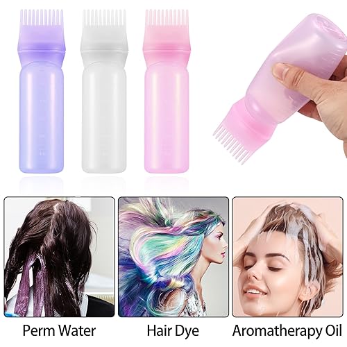Miniatura 5 de Botellas aplicadoras de peine de raíz, aplicadores de aceite para el cabello de 6.0 fl oz/6 onzas, 3 botellas aplicadoras para botellas de tinte