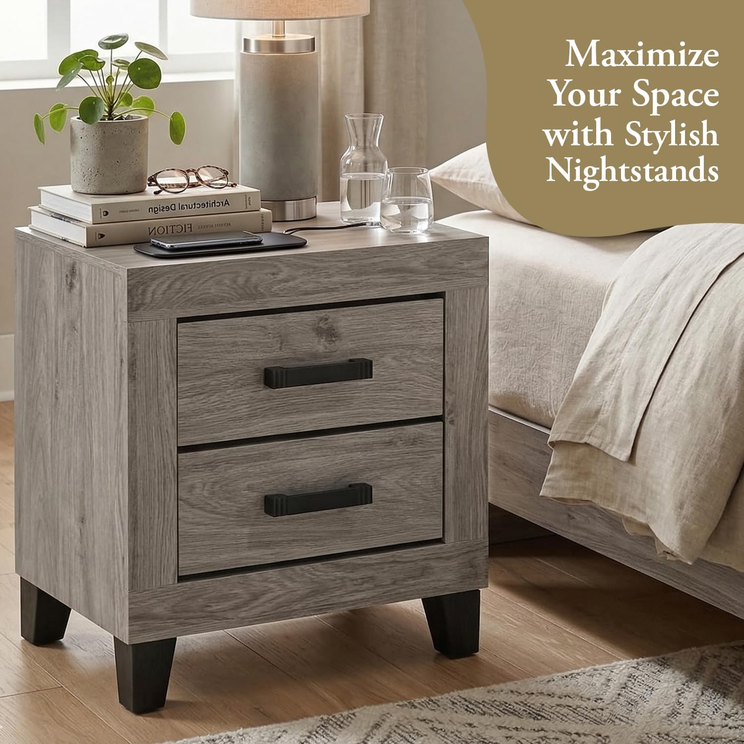 Kings Brand Furniture Napa Farmhouse 6-Piece Bedroom Set - Bed Frame with Headboard, Dresser and Mirror, Chest and 2 Nightstands (Queen)