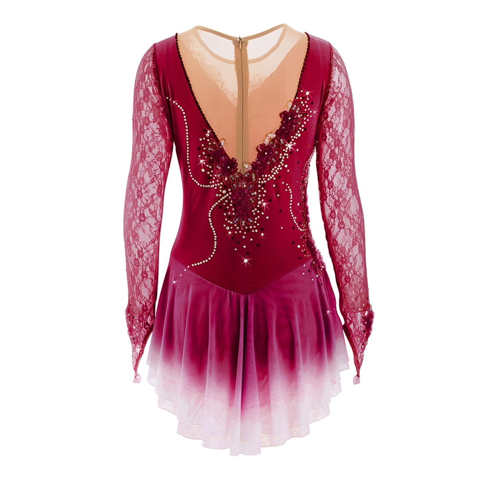 Vestido de Patinaje artístico for niñas, Apliques for Mujer, Traje de Baile de competición con Cremallera Trasera de Hielo y Diamantes de imitación Brillantes
