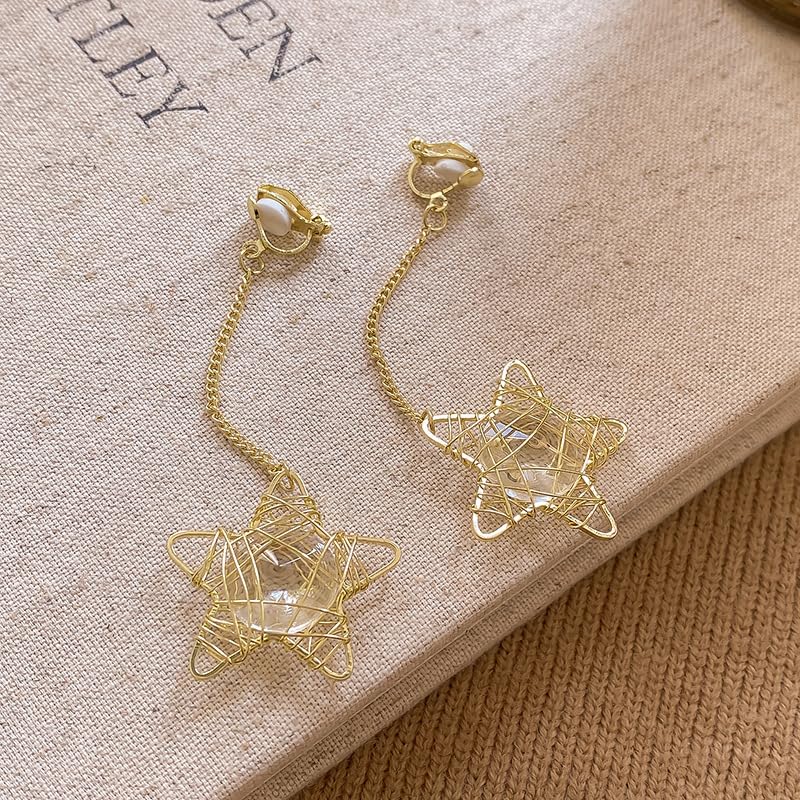 Aretes colgantes estrella chapados en oro 18K para mujer miniatura 4