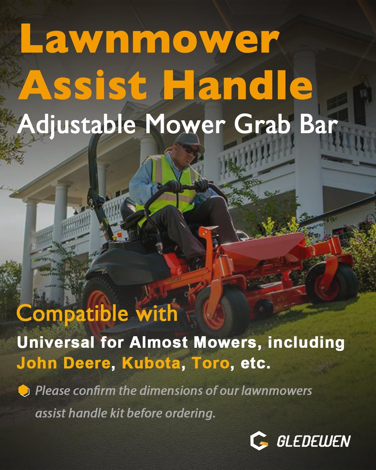 Gledewen Mower Assist Handle, Adjustable Lawnmower Grab Bar, Compatible with Almost Zero Turn Lawn Mower, On Off Lawnmower Aid Help Bar, Use to Steady Balance — Black Color