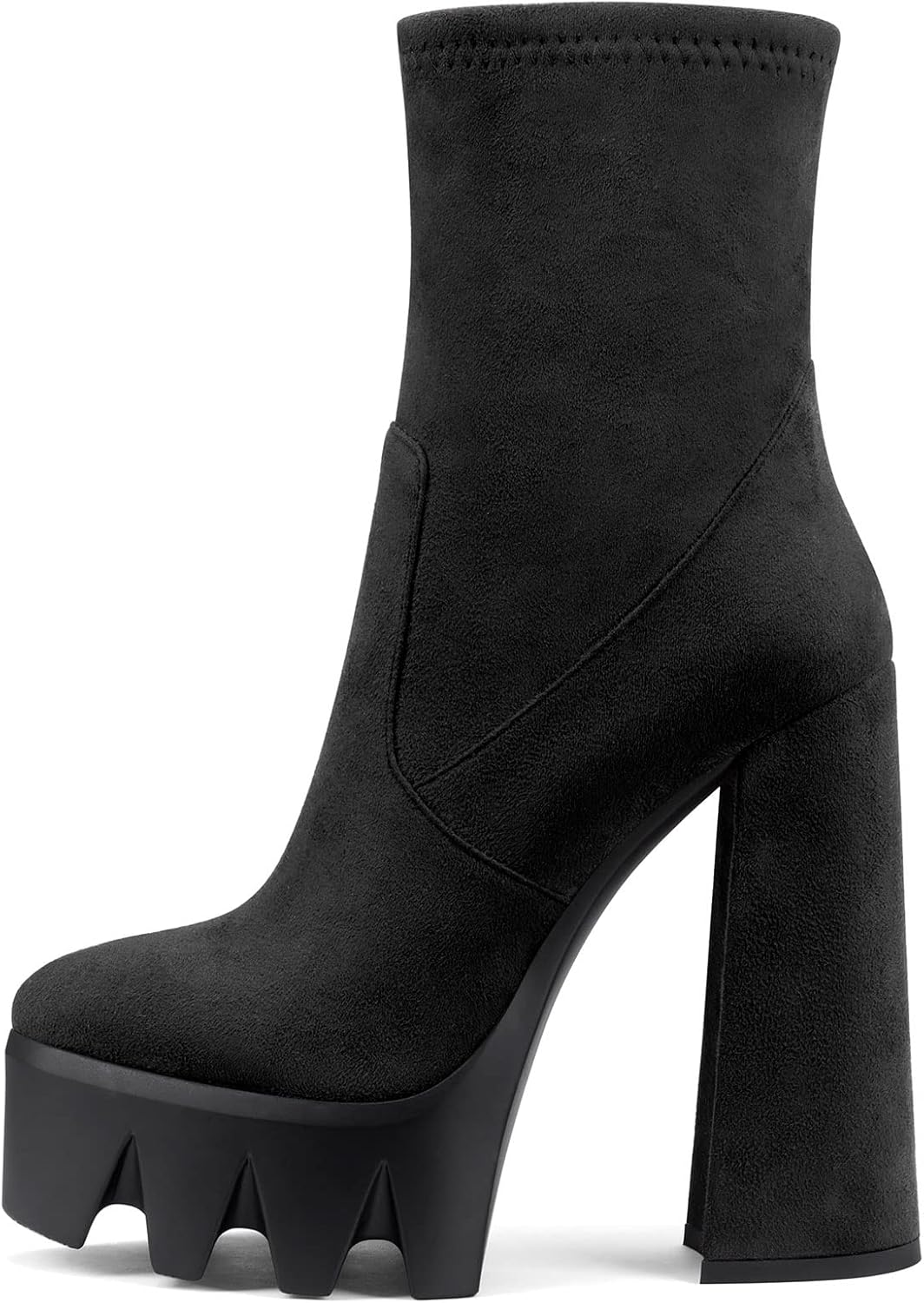 Castamere Women High Heel Ankle Boots Short Bootie Round Toe Chunky Block 5.5 Inches Heels Slip-on Zipper Shoes